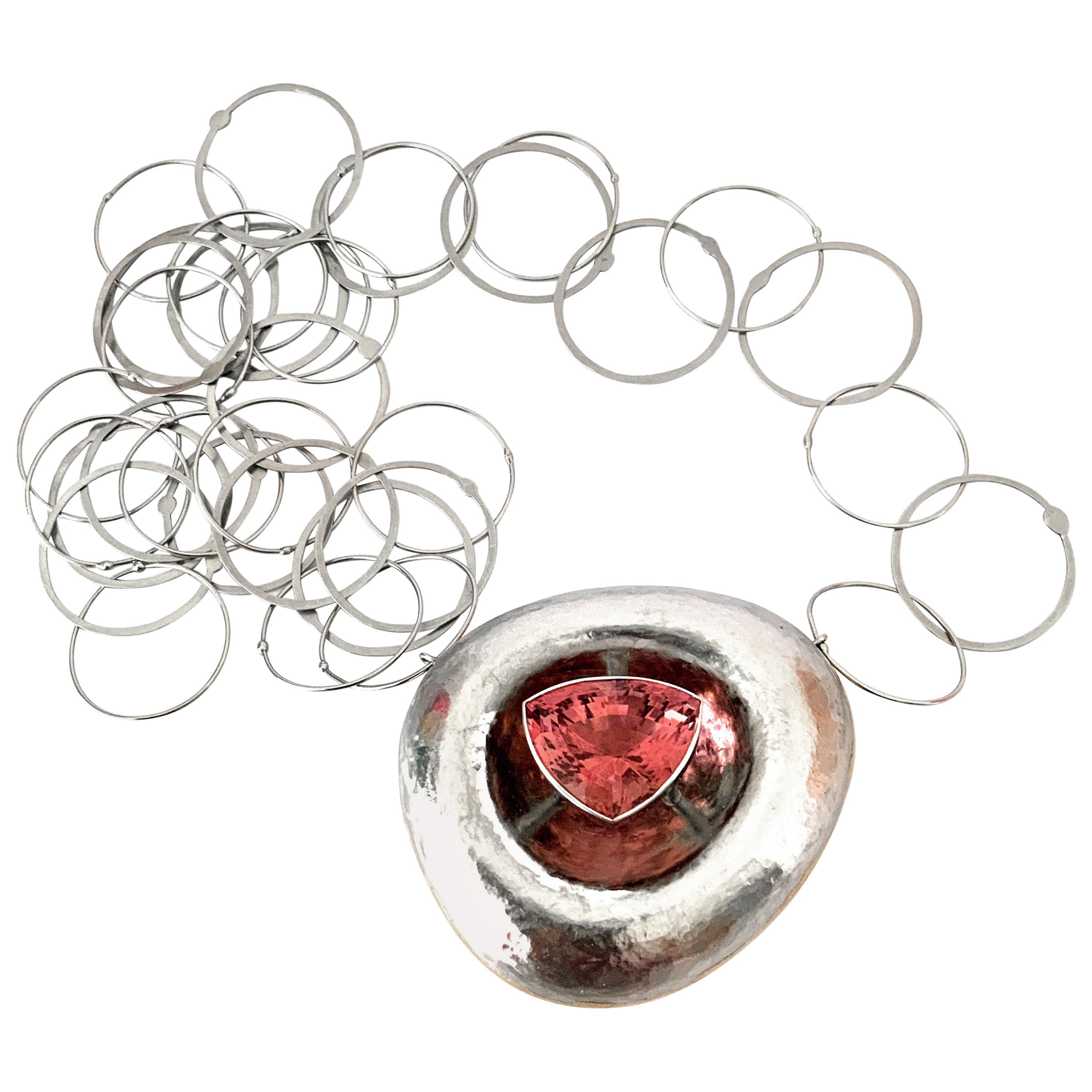 Georg Spreng, Baked Potato Necklace Platinum 950 with natural Pink Tourmaline For Sale
