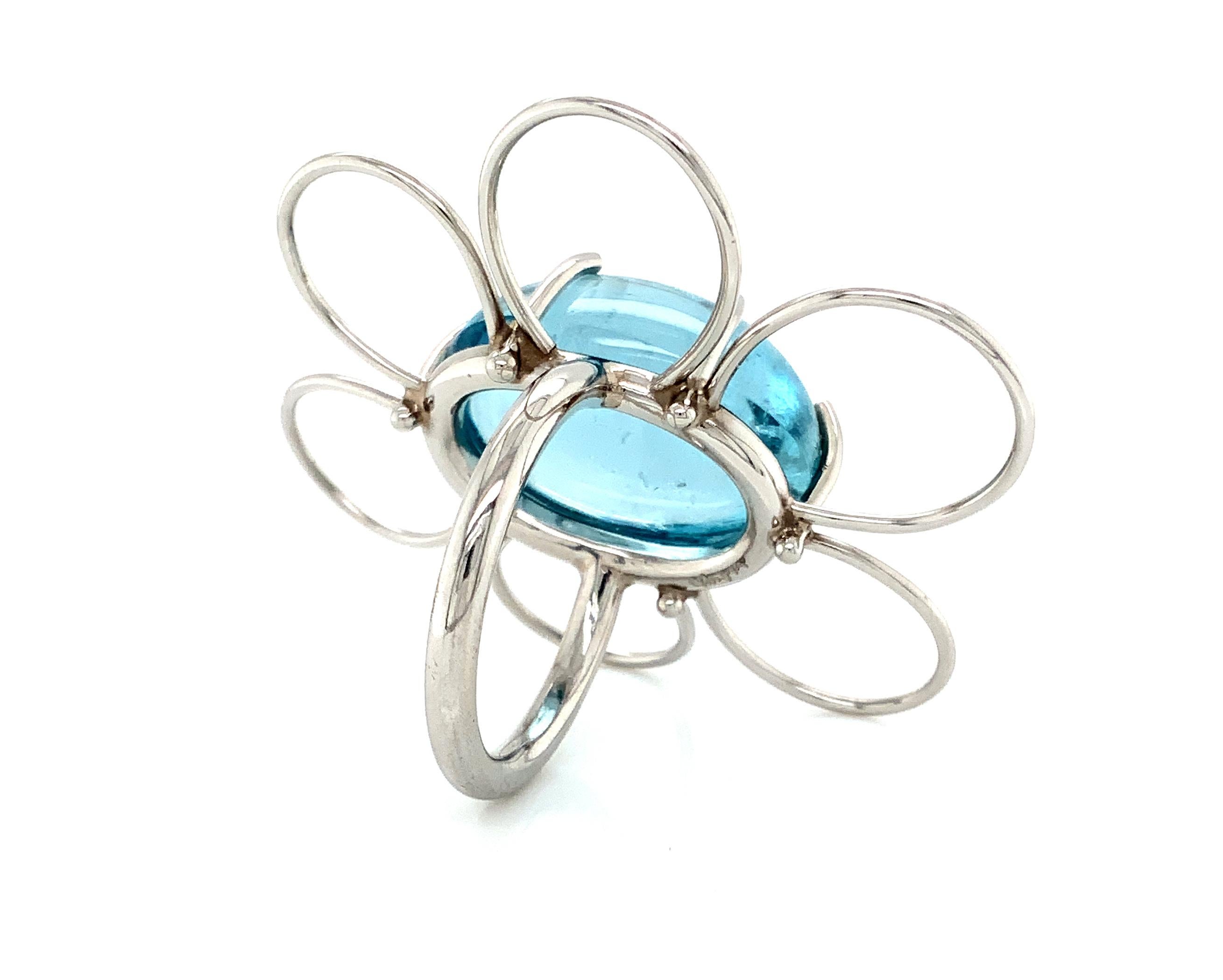 Women's or Men's Georg Spreng - Quick Bug Ring Platinum 950 with Blue Aquamarine oval Cabochon For Sale