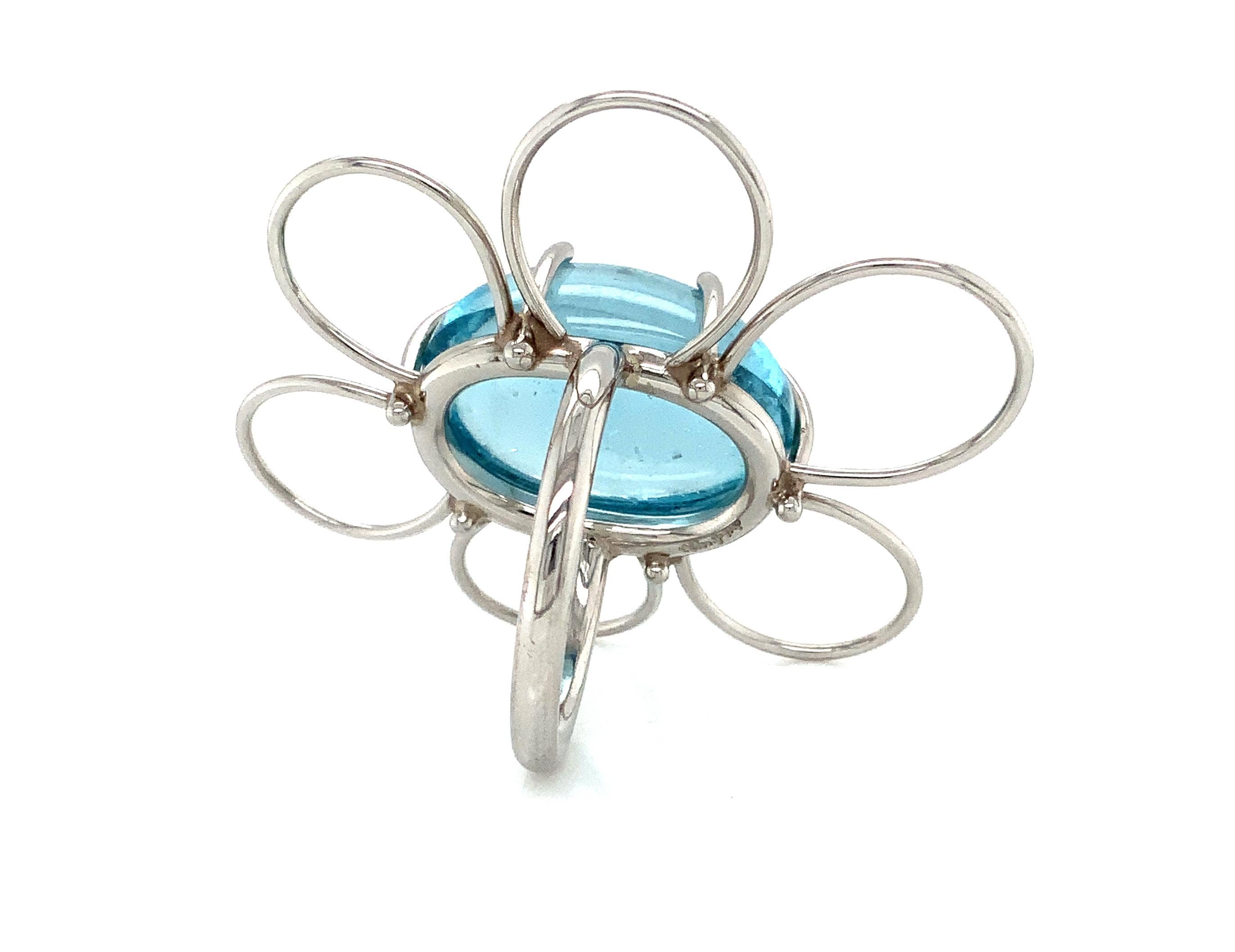 Georg Spreng - Quick Bug Ring Platinum 950 with Blue Aquamarine oval Cabochon For Sale 1