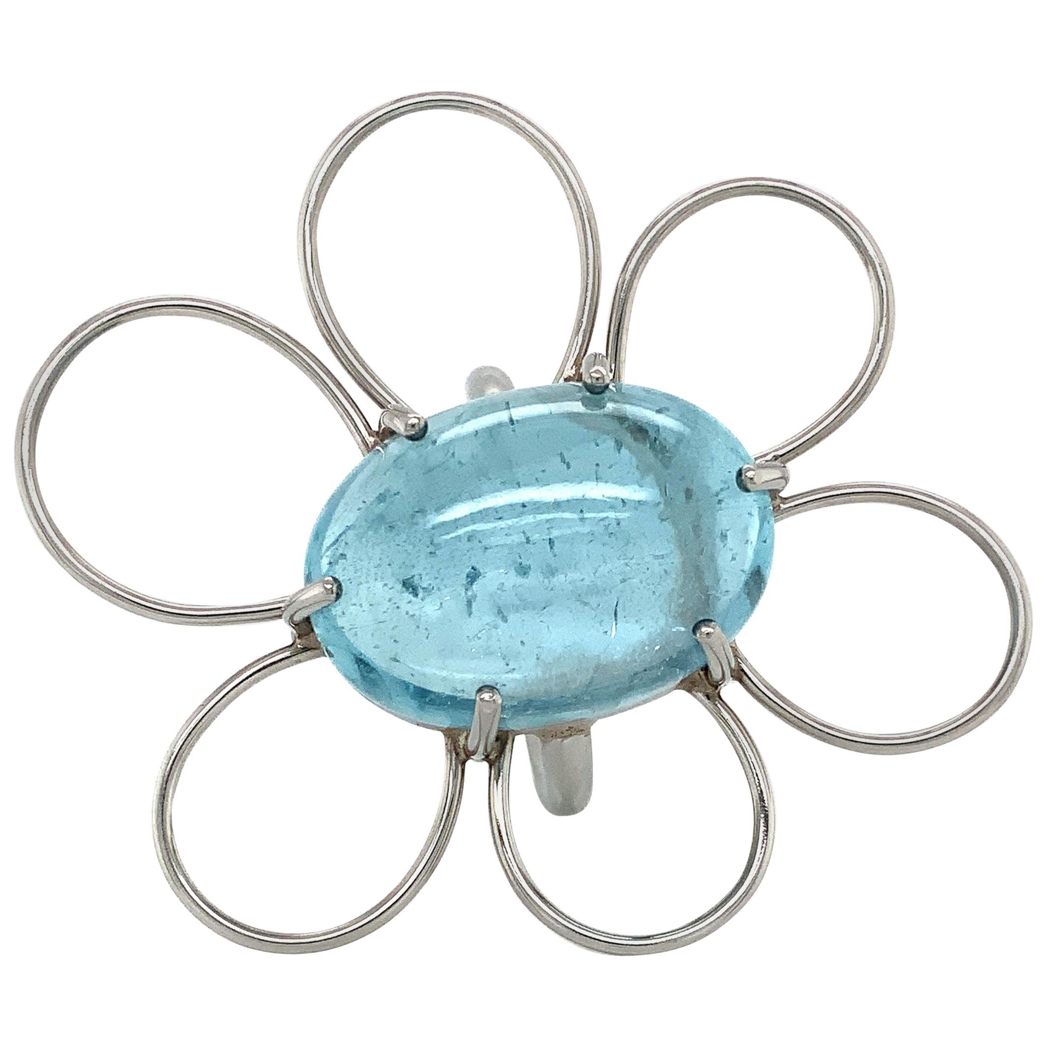 Georg Spreng - Quick Bug Ring Platinum 950 with Blue Aquamarine oval Cabochon For Sale