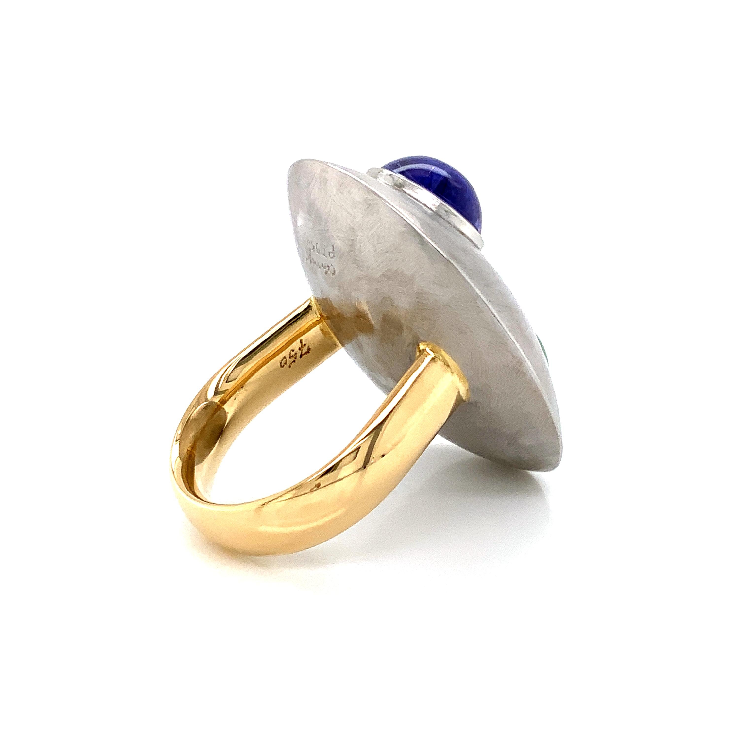  Georg Spreng - Sunny Side Ring Platinum 950 Tourmaline Yellow, Tanzanite blue In New Condition For Sale In Waldstetten, DE