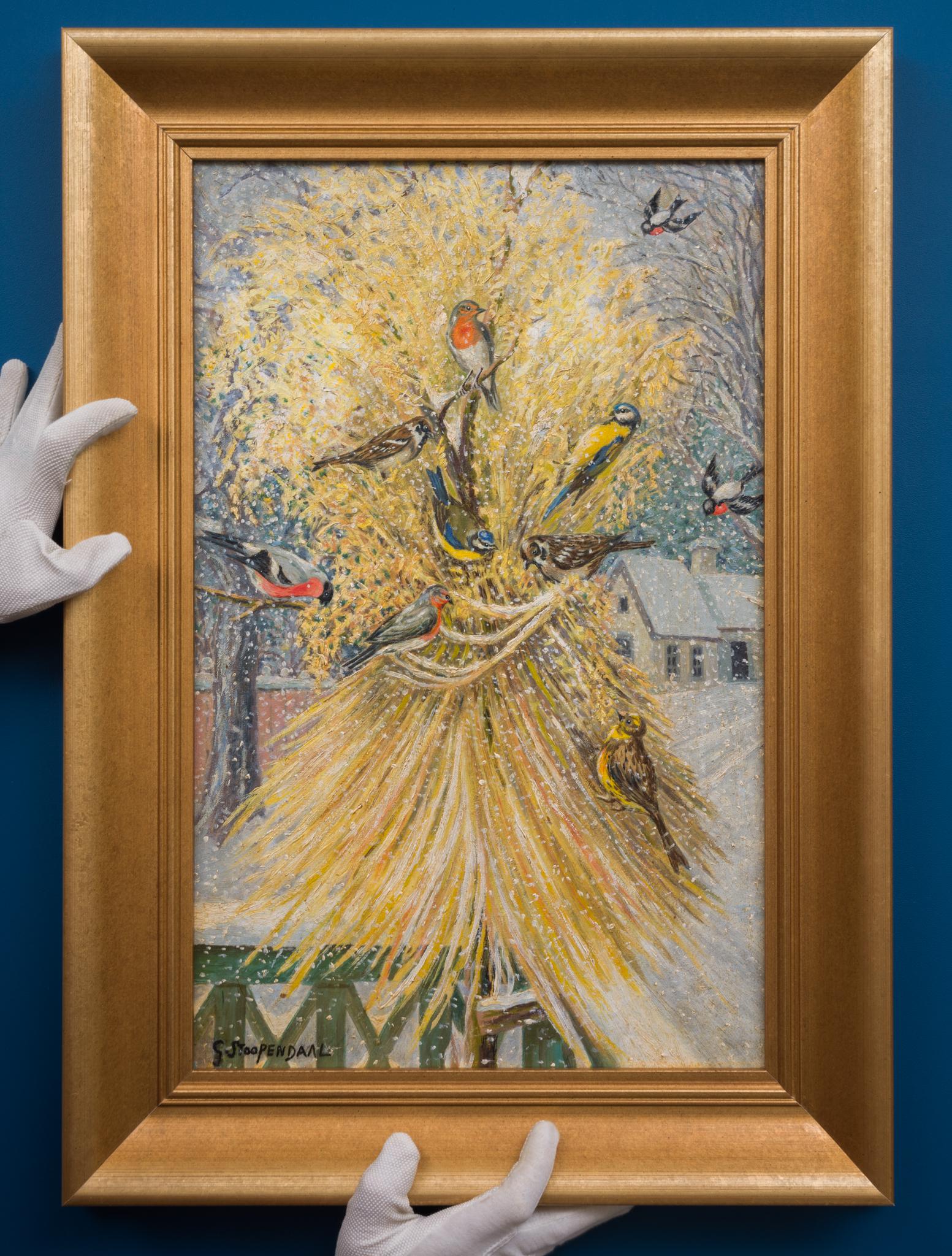 Christmas Sheaf With Birds by Georg Stoopendaal - Painting by Georg Stoopendaal 