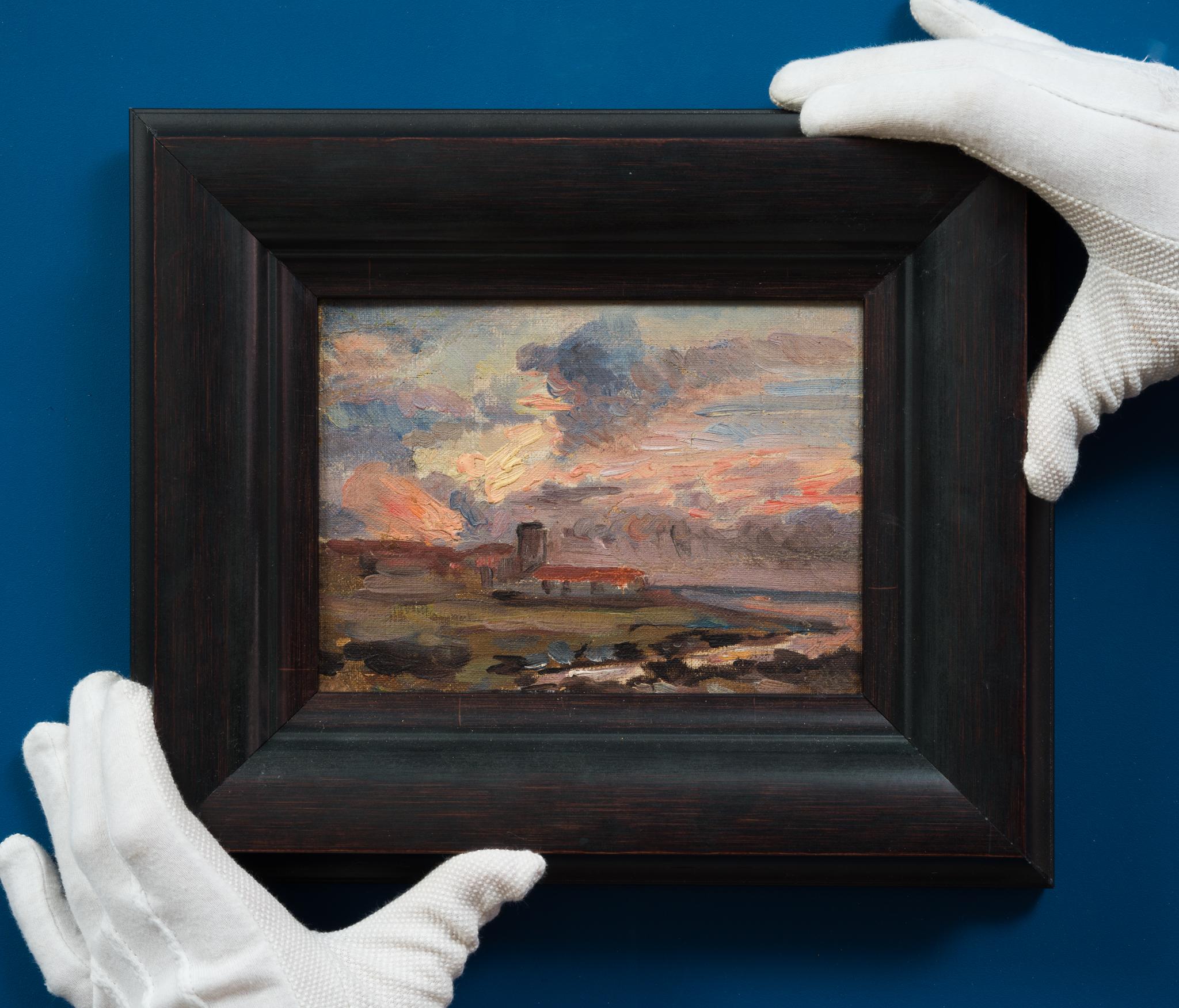 Paysage côtier avec nuages dramatiques - Post-impressionnisme Painting par Georg Stoopendaal 