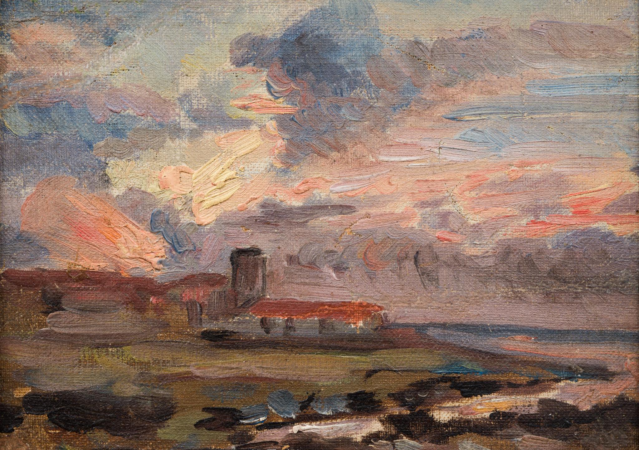 Nous avons le plaisir de vous proposer une captivante petite peinture à l'huile de l'artiste suédois Georg Stoopendaal. Malgré ses dimensions modestes de 14 x 18,5 cm, cette pièce dégage une forte présence.

Cette peinture de paysage évocatrice
