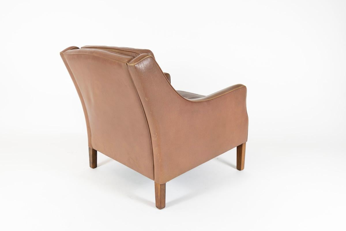Georg Teams Vintage Lounge Chair Tabak Leather, Denmark, 1960s In Good Condition In Enschede, Overijssel