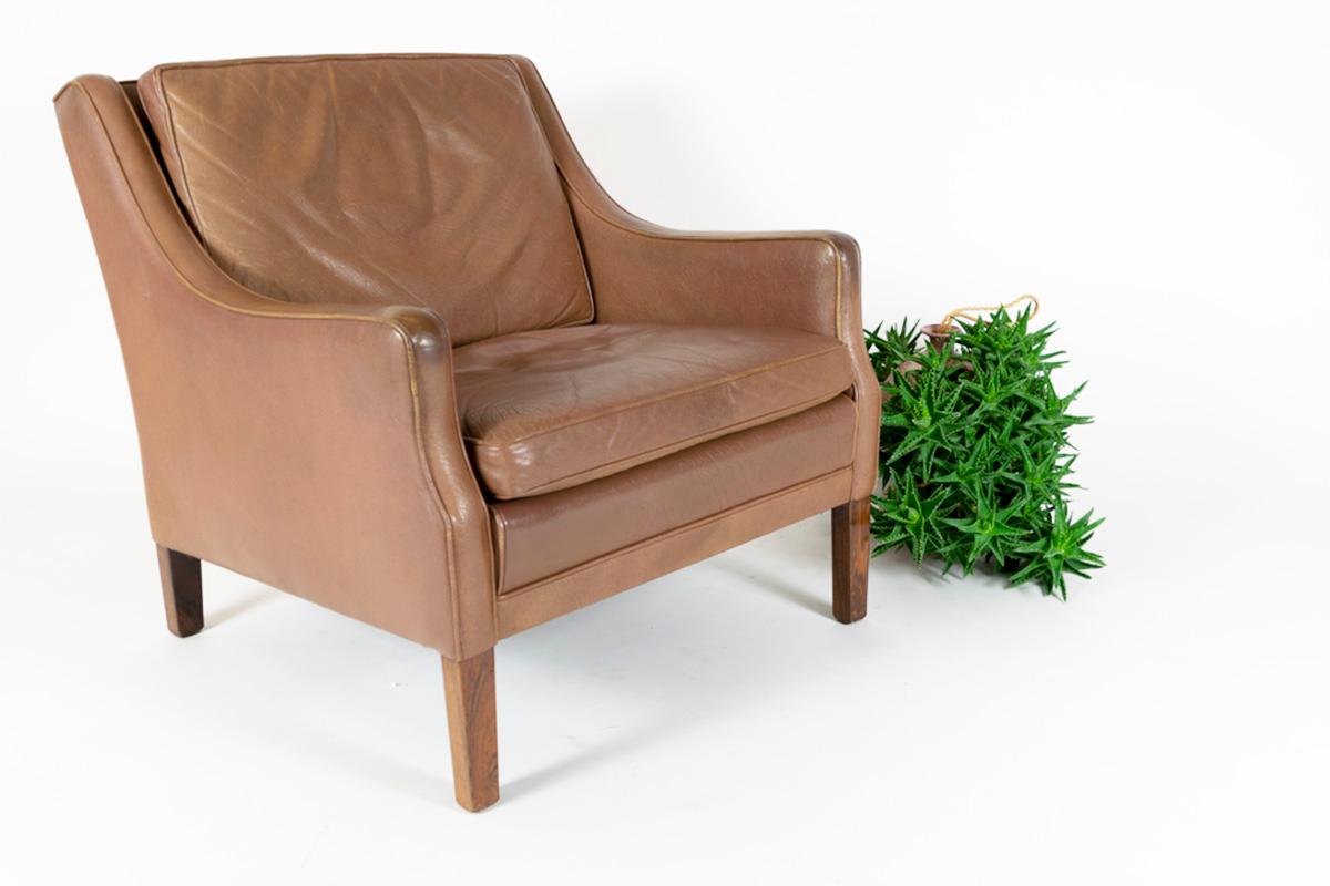 Georg Teams Vintage Lounge Chair Tabak Leather, Denmark, 1960s 1