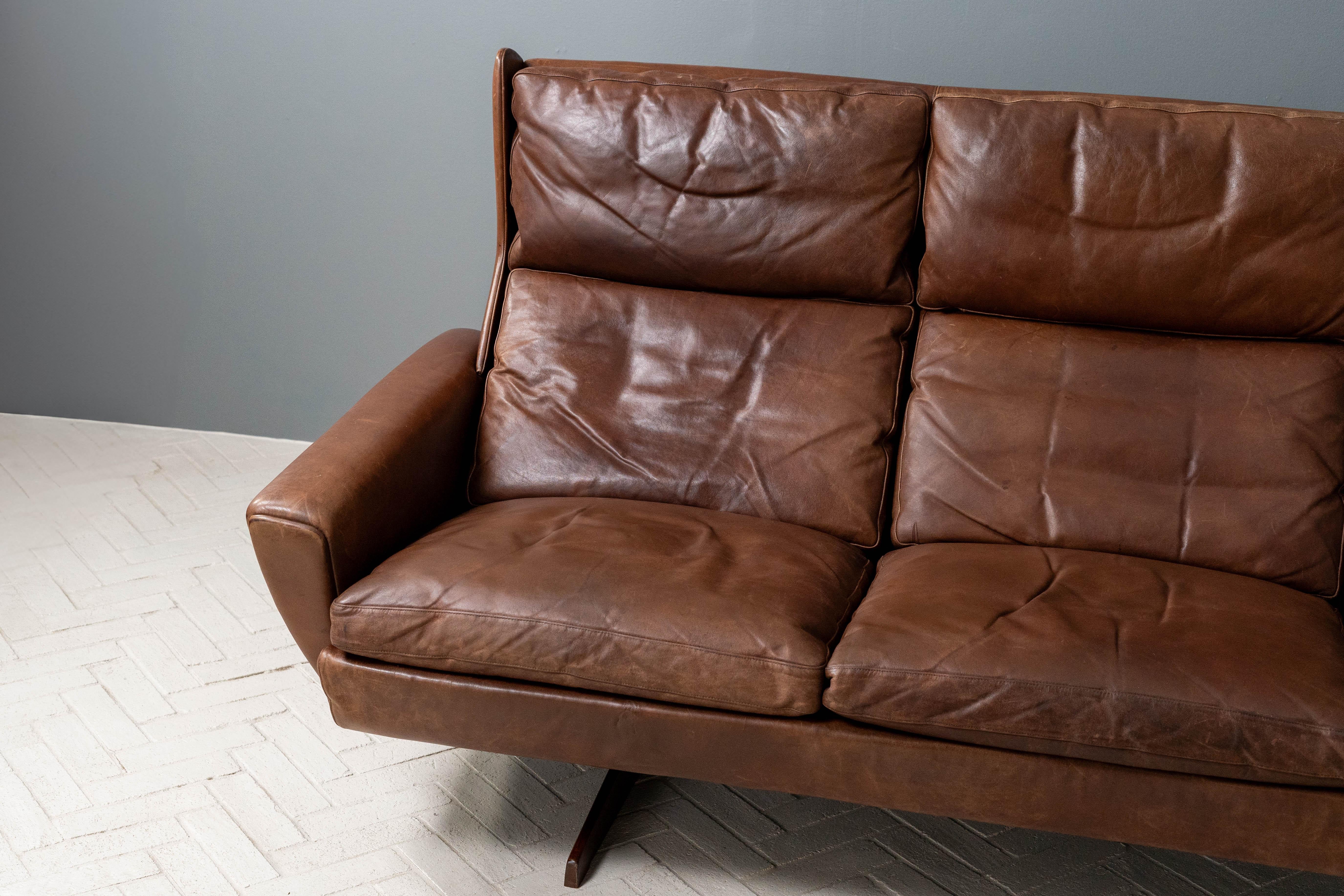 Mid-20th Century Georg Thams Brown Leather Sofa For Sale