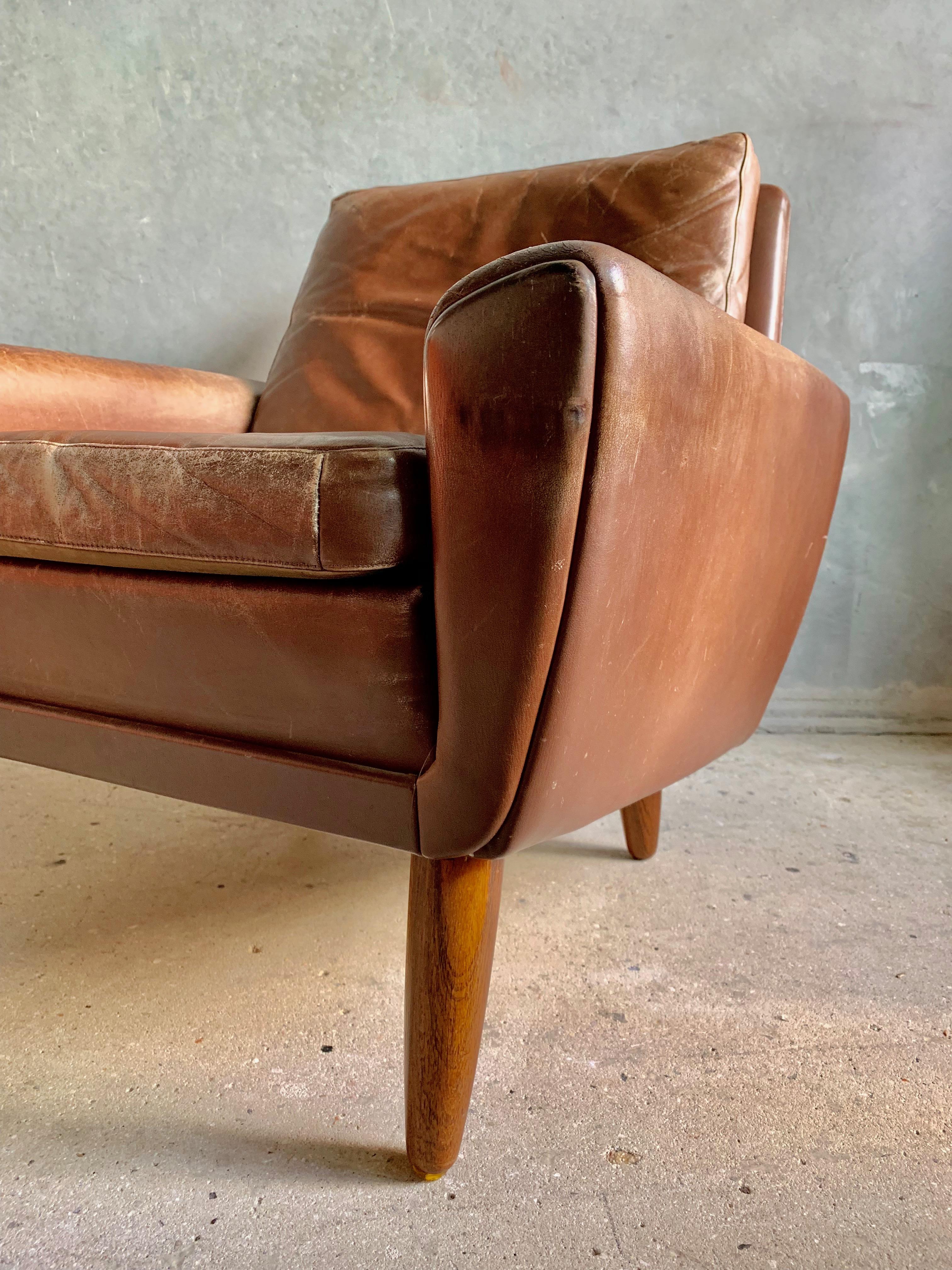 Georg Thams Danish Easy Chair in Brown Patinated Leather, 1960s 1
