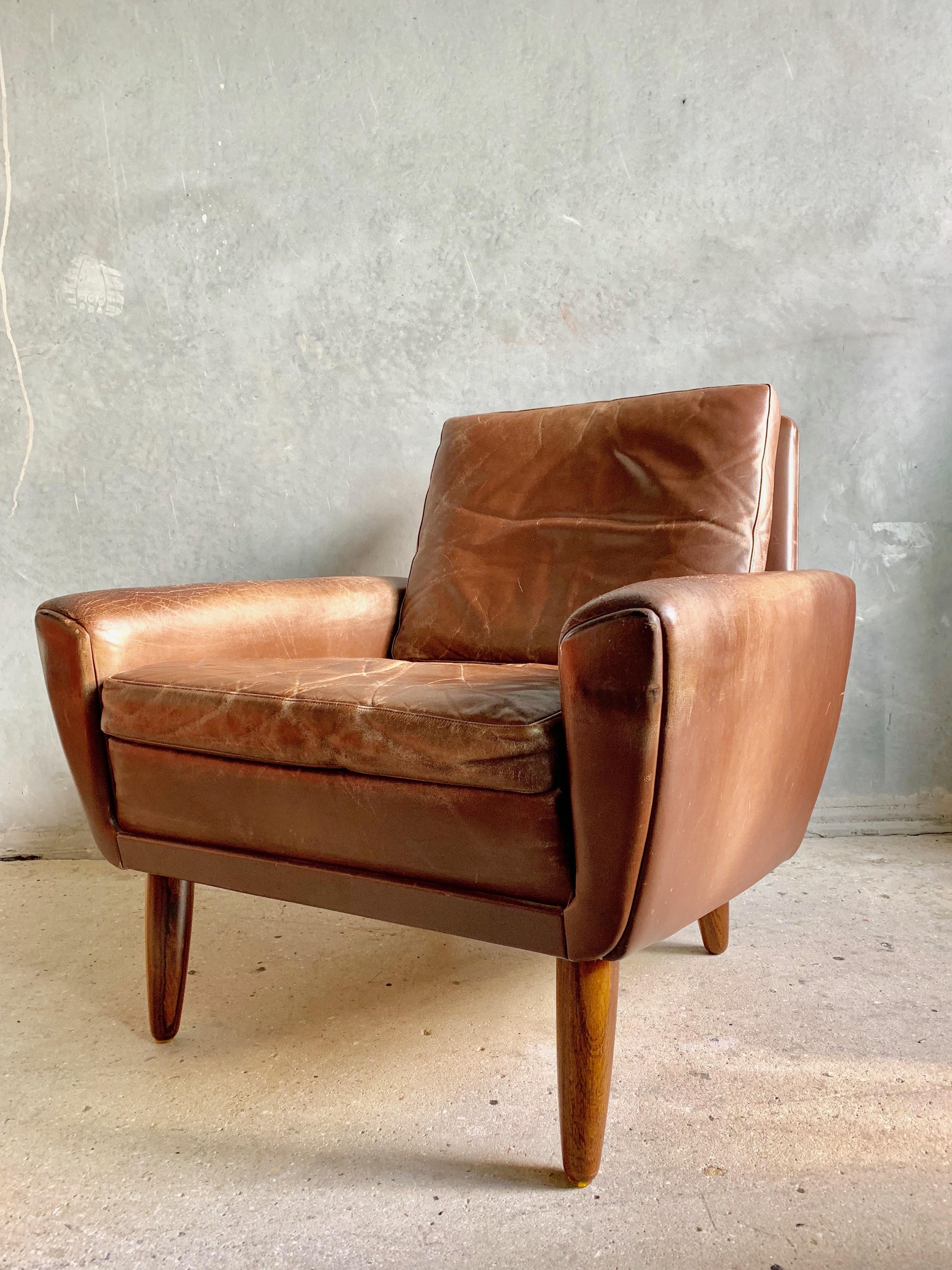 Georg Thams Danish Easy Chair in Brown Patinated Leather, 1960s 3