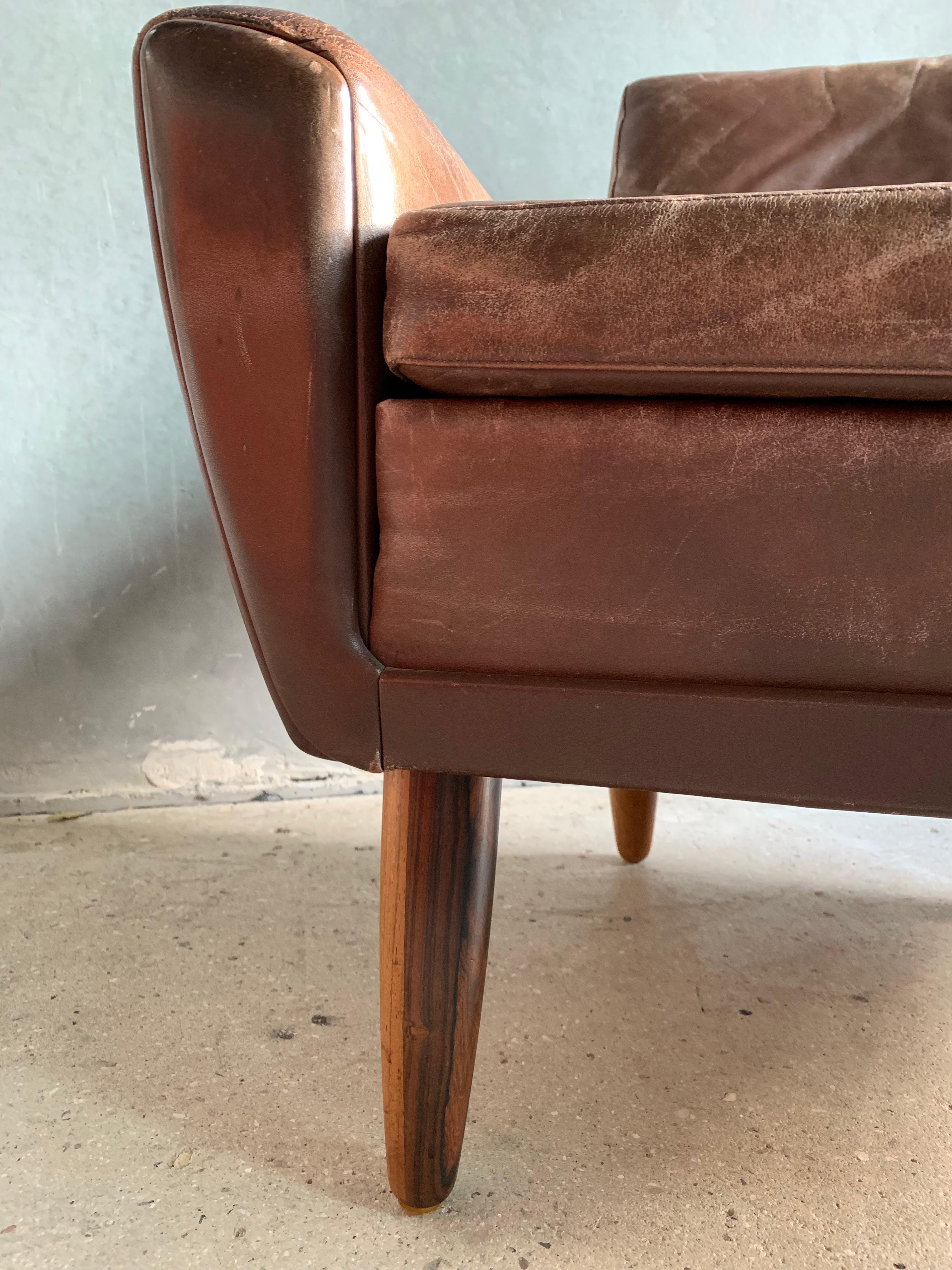 Georg Thams Danish Easy Chair in Brown Patinated Leather, 1960s 4