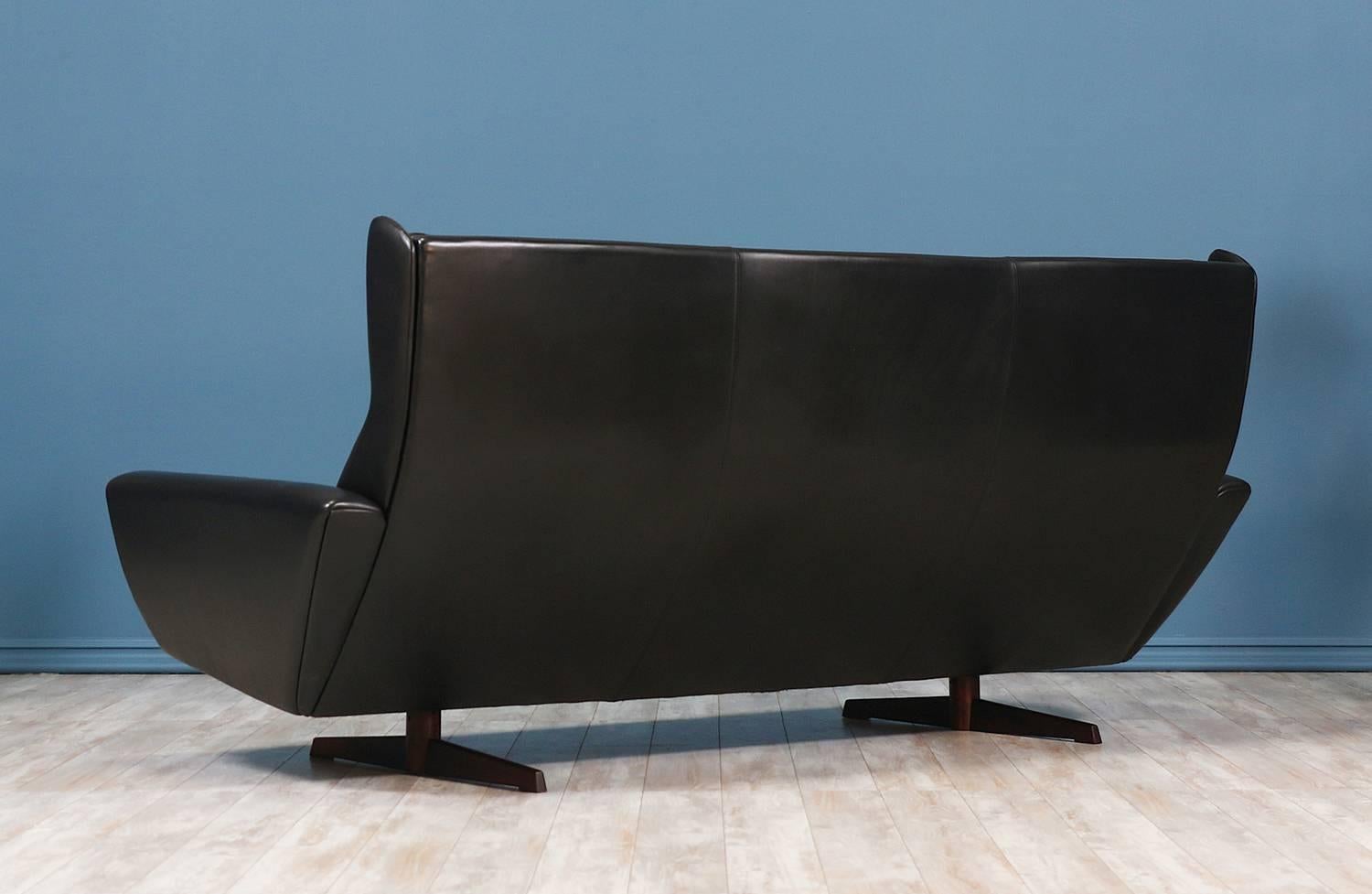 Mid-Century Modern Georg Thams Leather & Rosewood Wingback Sofa for Vejen Polstermøbelfabrik