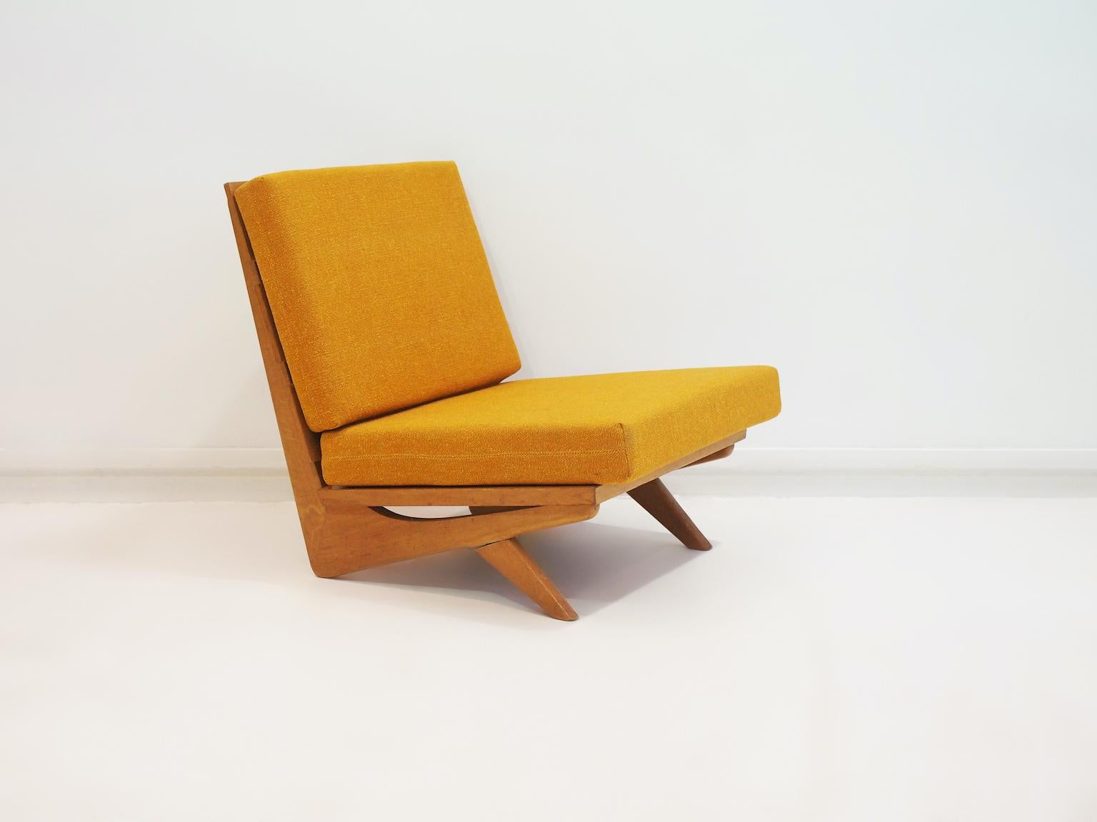 Danish Georg Thams Lounge Chair with Beech Frame and Mustard Fabric Upholstery