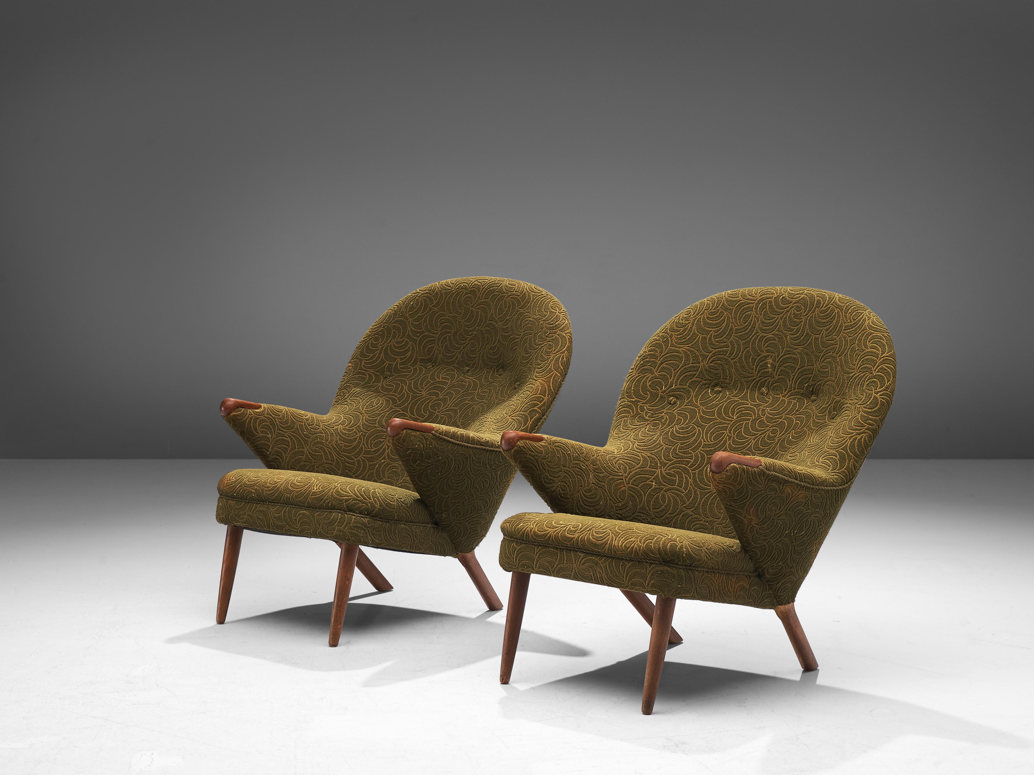 Mid-20th Century Georg Thams Lounge Chairs Model 47 in Teak and Patterned Green Fabric