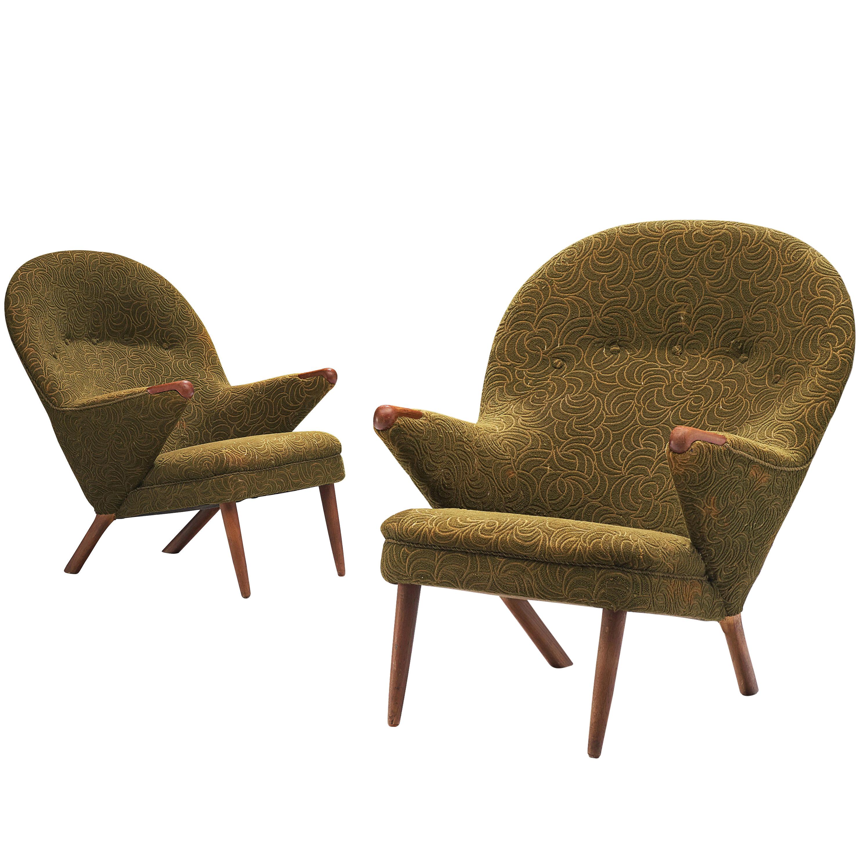 Georg Thams Lounge Chairs Model 47 in Teak and Patterned Green Fabric