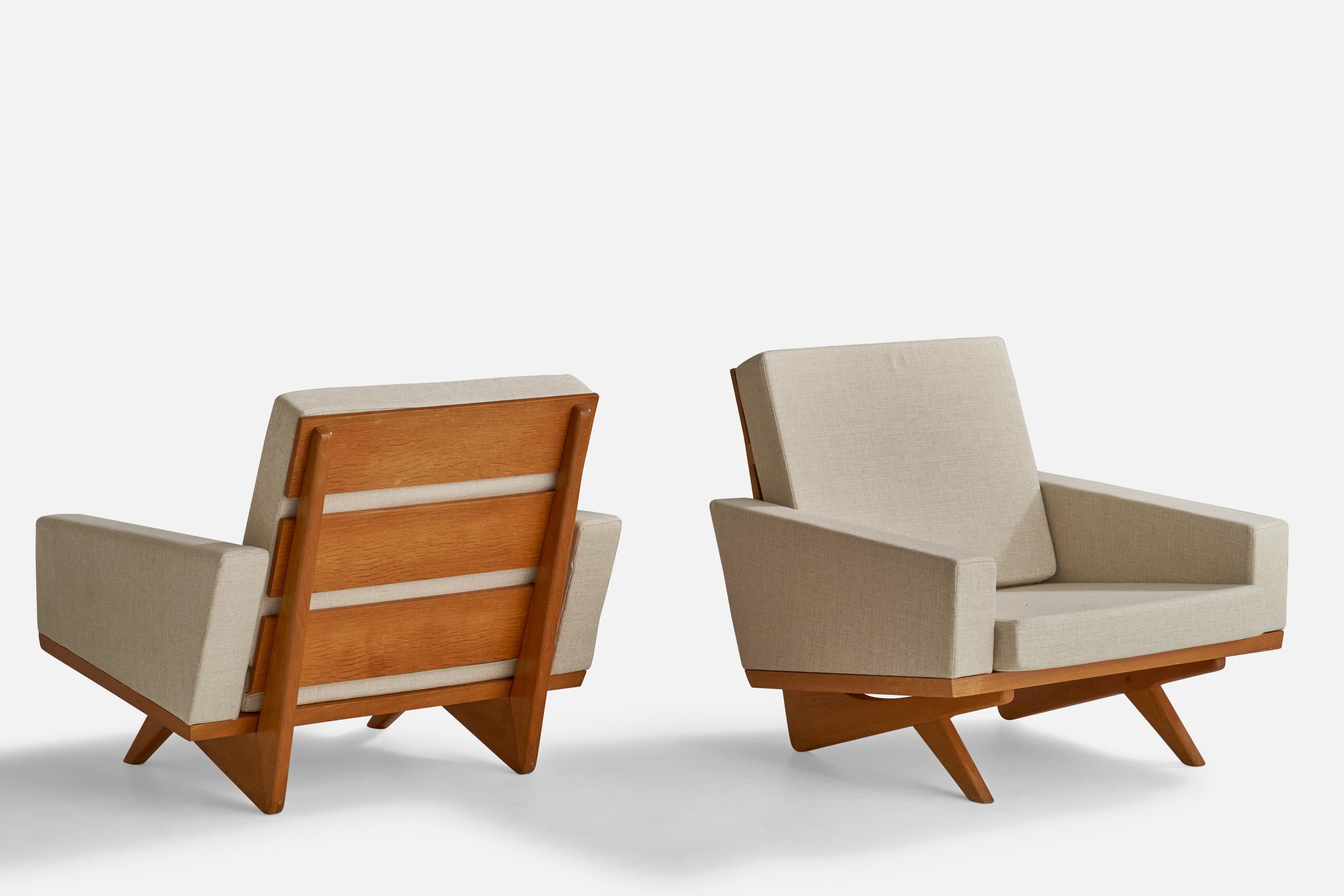 Danish Georg Thams, Lounge Chairs, Oak, Fabric, Denmark, 1964 For Sale