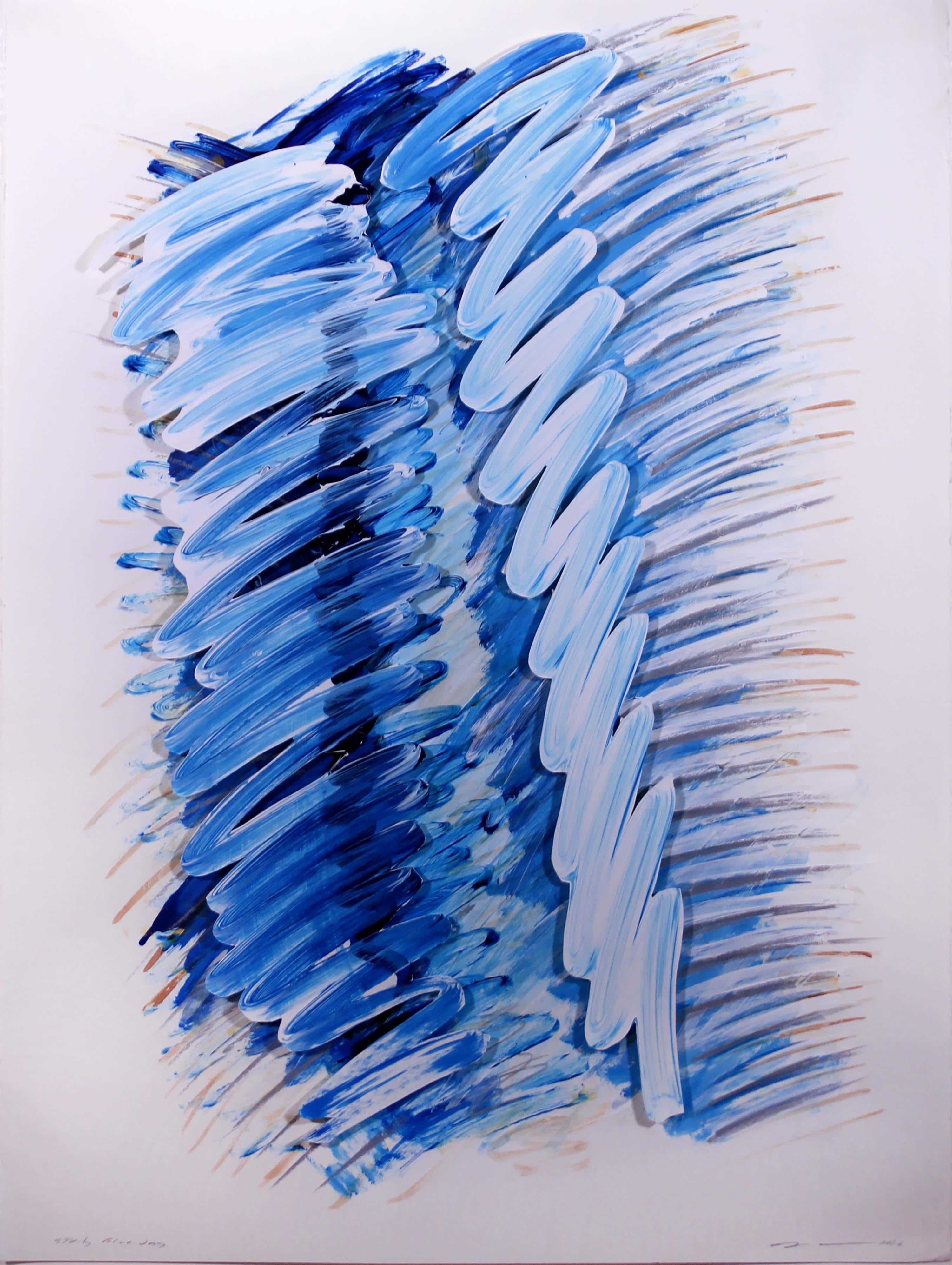 A vibrant and lively mixed-media painting on paper titled 
