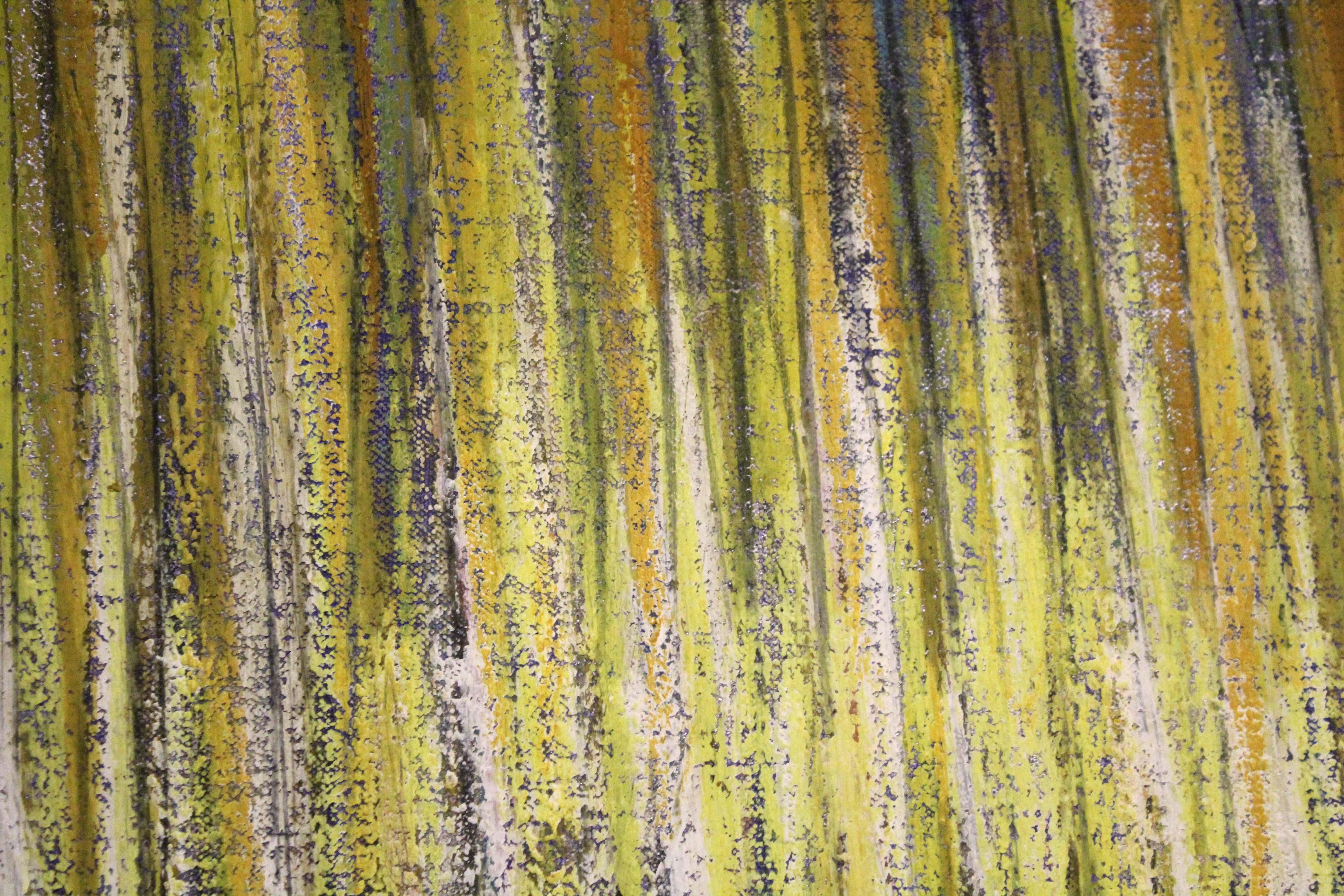 20th Century Georg Vihos Glowing Stripe Modern Oil Crayon Mixed Media Painting on Canvas