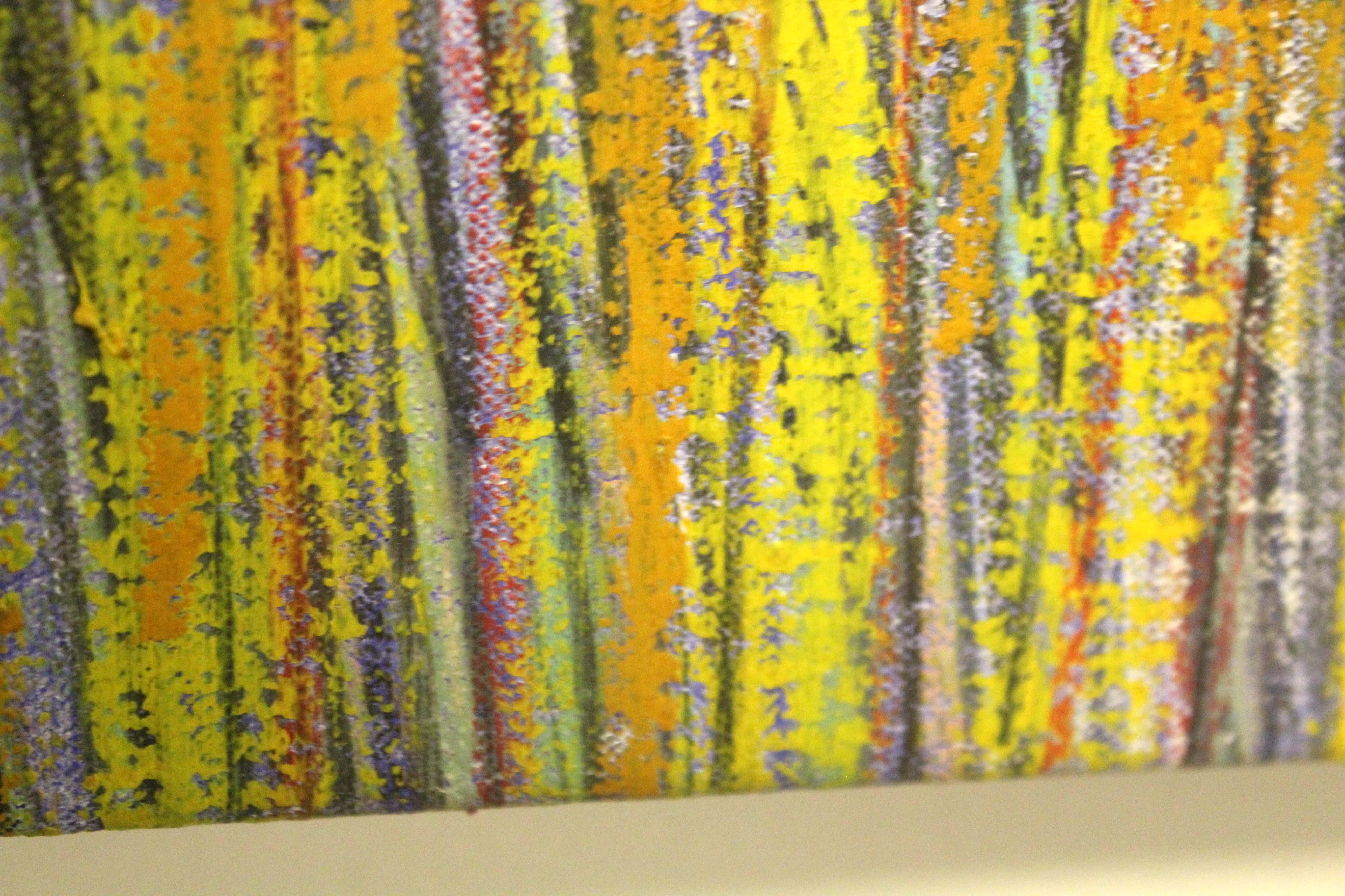 Georg Vihos Glowing Stripe Modern Oil Crayon Mixed Media Painting on Canvas 1