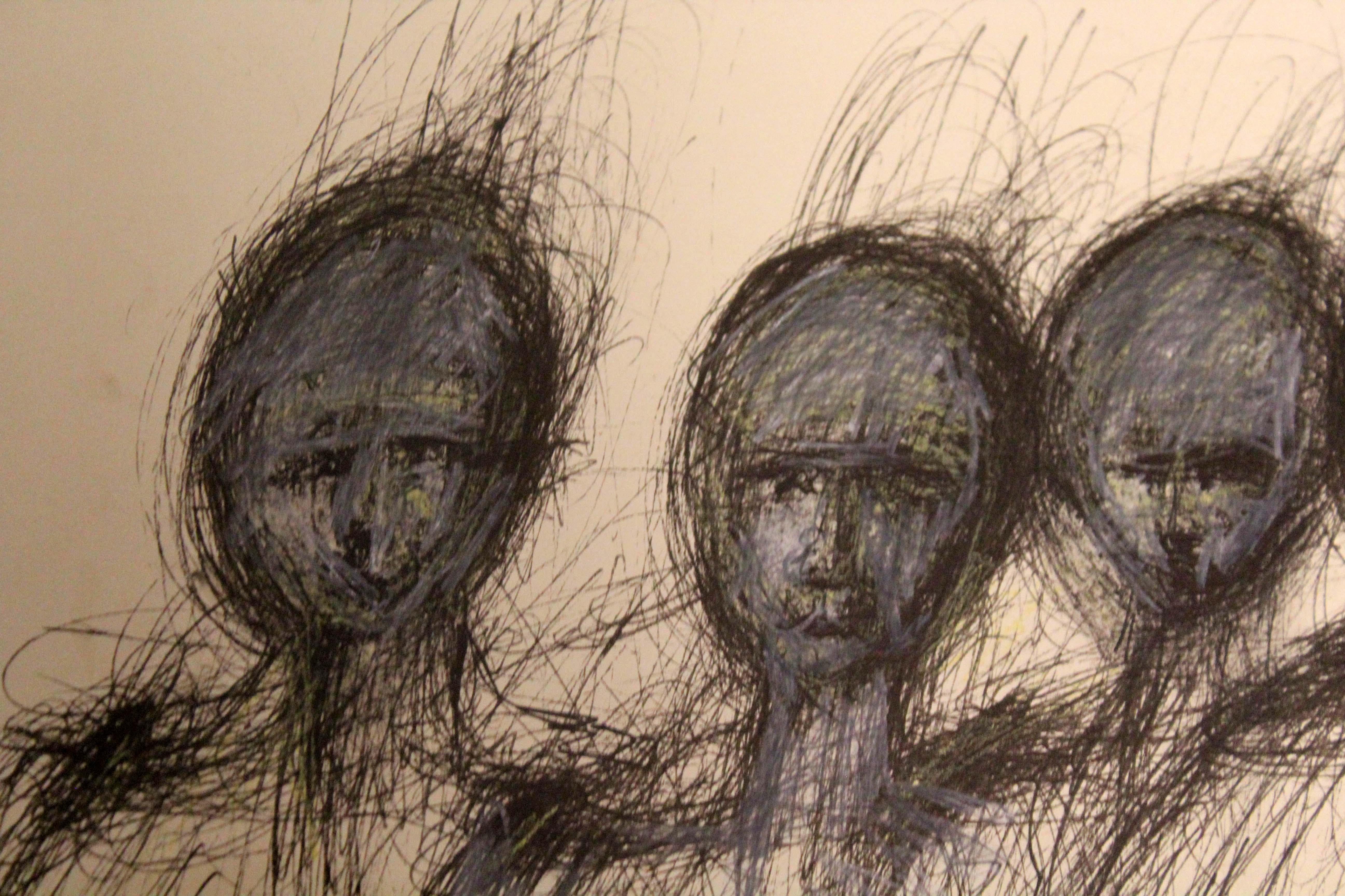 Mid-20th Century Georg Vihos Guardians Signed 1965 Graphite Drawing on Paper Fulbright Submission