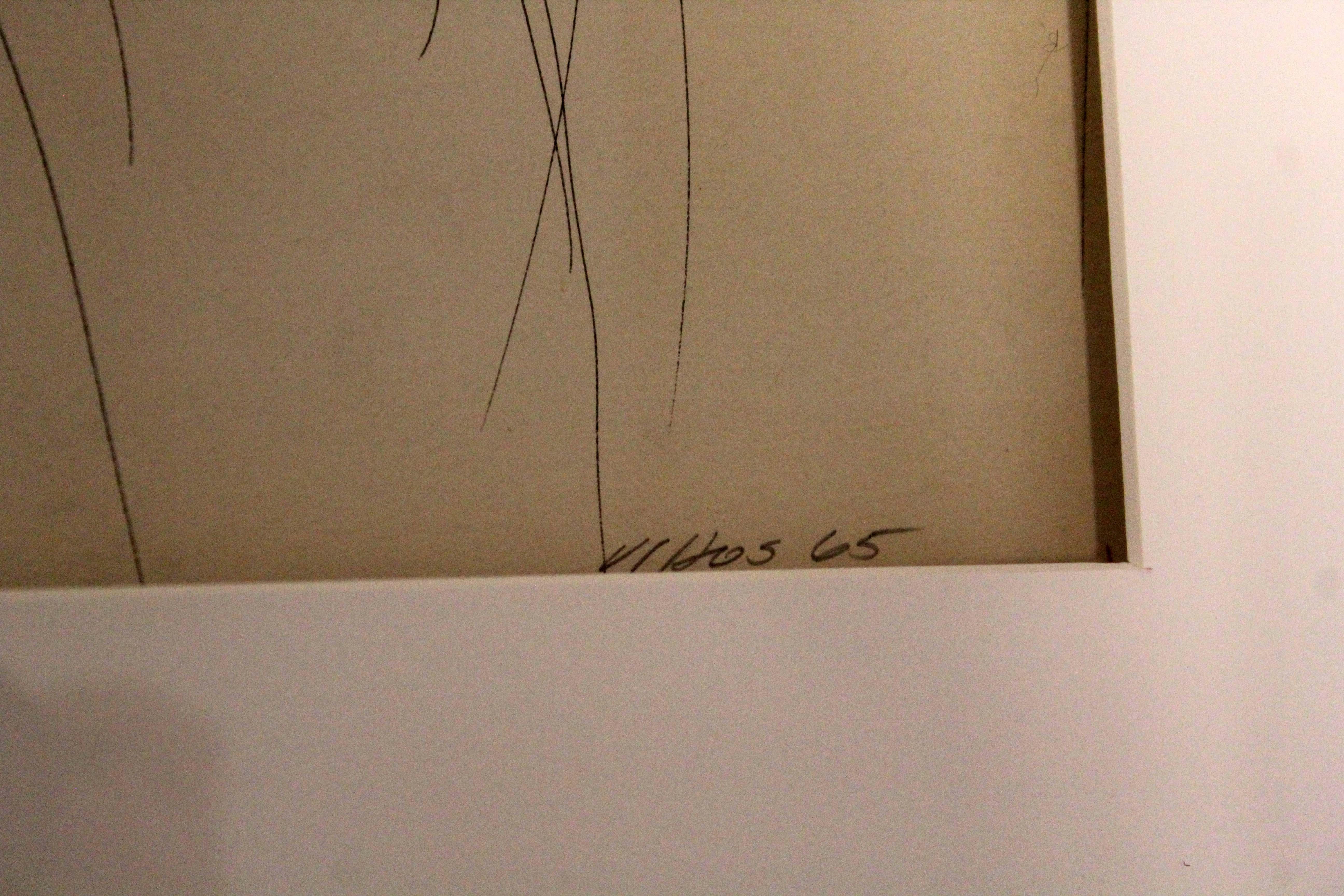 Georg Vihos Guardians Signed 1965 Graphite Drawing on Paper Fulbright Submission 3