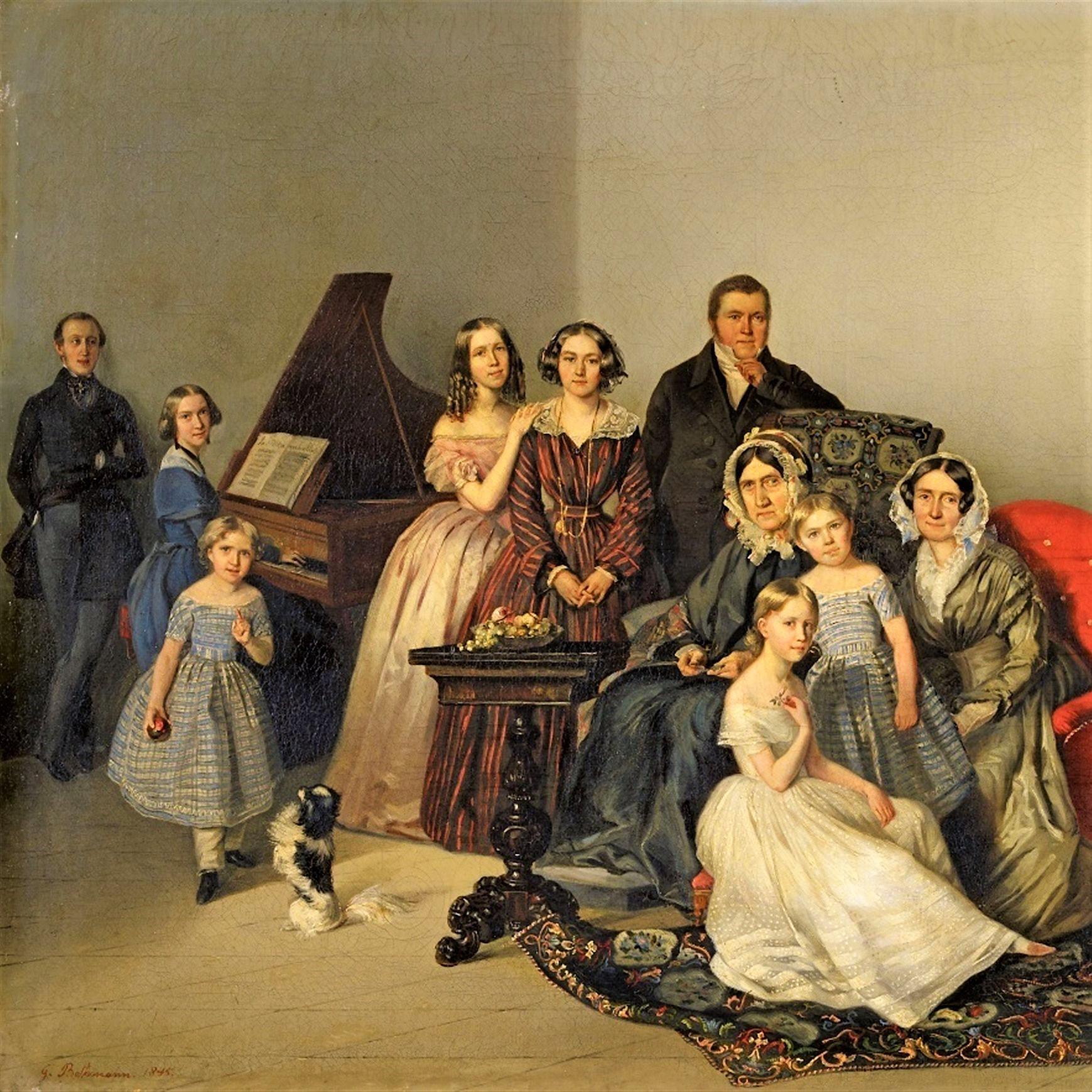 Portrait of the family of Dutchess Ozarowska Adèle (born Matthiessen)
The present work depicts the family of the owner of a porcelain factory in St. Petersburg. The back of the (possibly original) frame bears a hand-written label listing the family