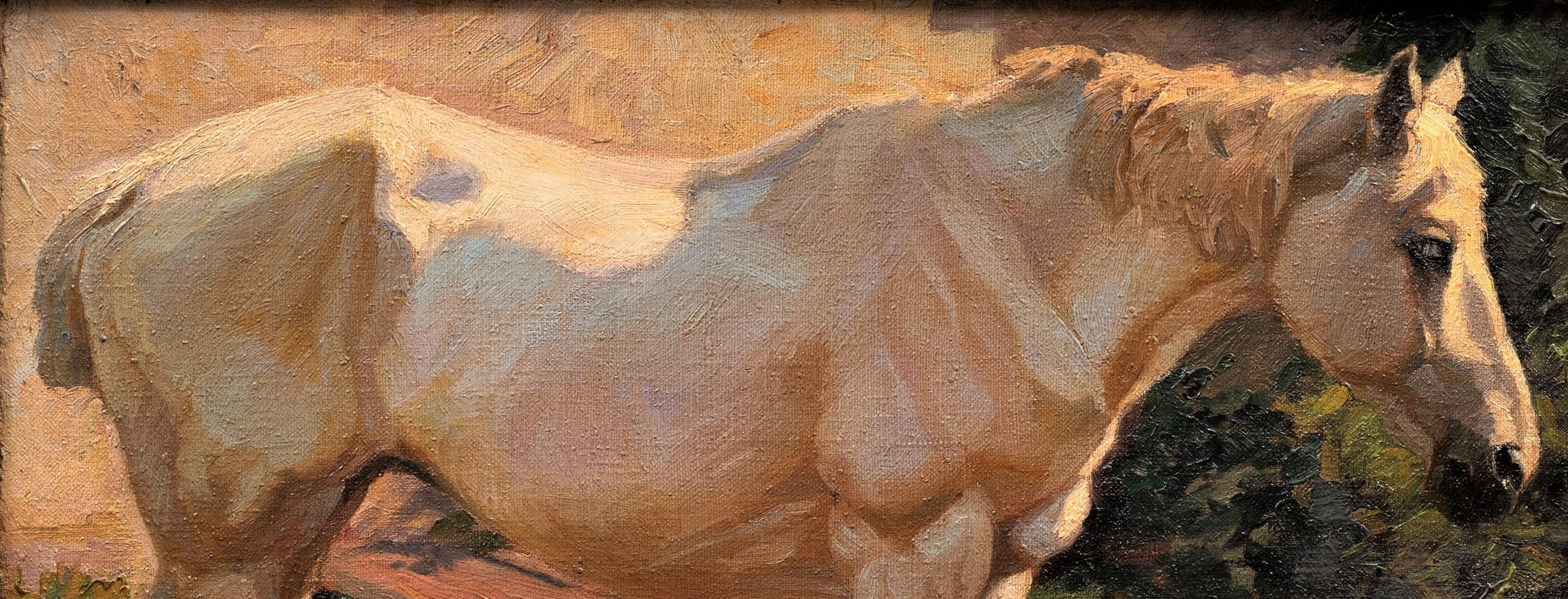 Peinture ancienne de cheval gris debout, tournée vers la droite Georg Wolf, datée de 1907 en vente 2