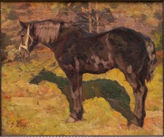 Antique Horse Painting "Standing Horse in Pasture" dated 1911