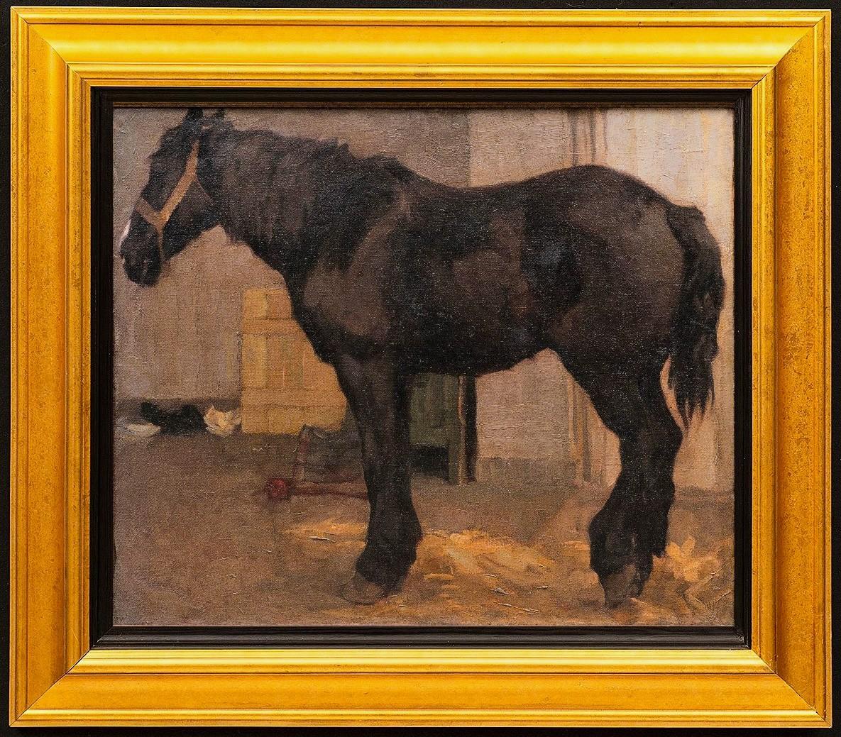 "Caballo de tiro muy grande de pie en un establo" Georg Wolf (alemán, 1882-1962)