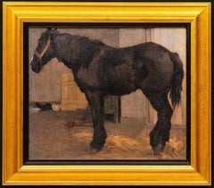 "Très grand cheval de trait Stand dans une grange" Georg Wolf (allemand, 1882-1962)