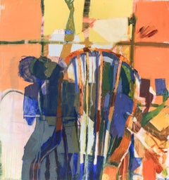 Posture- Oil Paint, Canvas, Blue, Orange, Shadow, Abstract Figurative, Gestural