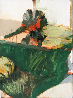 Studio Gourds- Oil Paint, Canvas, Green, Orange, Still Life, Gestural, Food