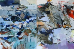 Two Views of Rockport- Acrylic Paint, Canvas, Landscape, Vibrant, Nature, Blue