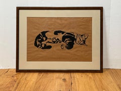Schwarz-Weiß-Lithographie einer ruhenden Katze von Georganne C. White