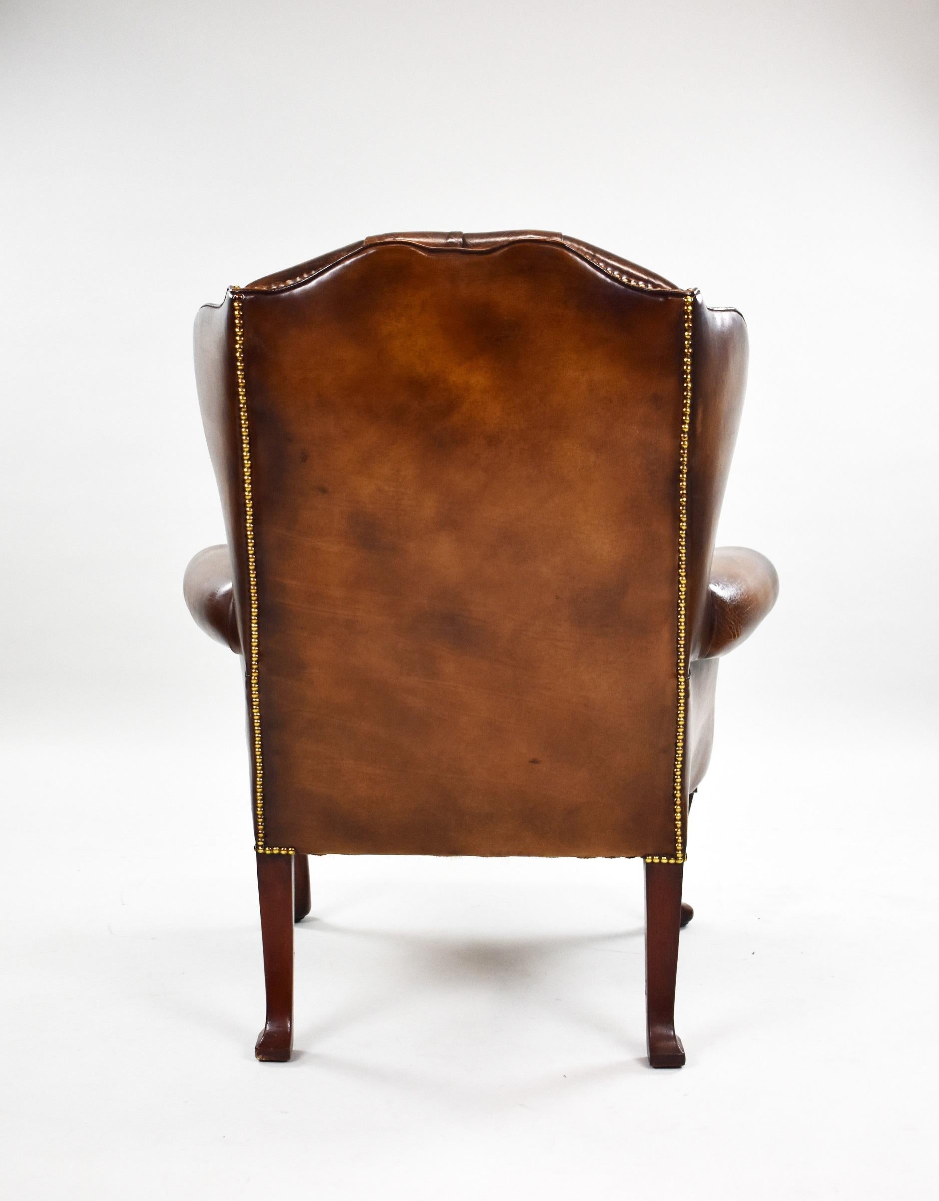 George II Brown Leather Armchair For Sale 7