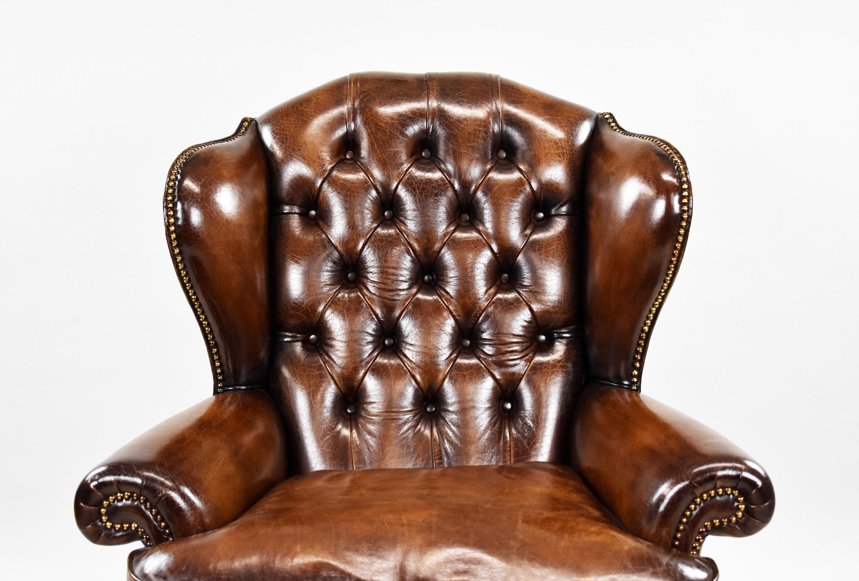 European George II Brown Leather Armchair For Sale