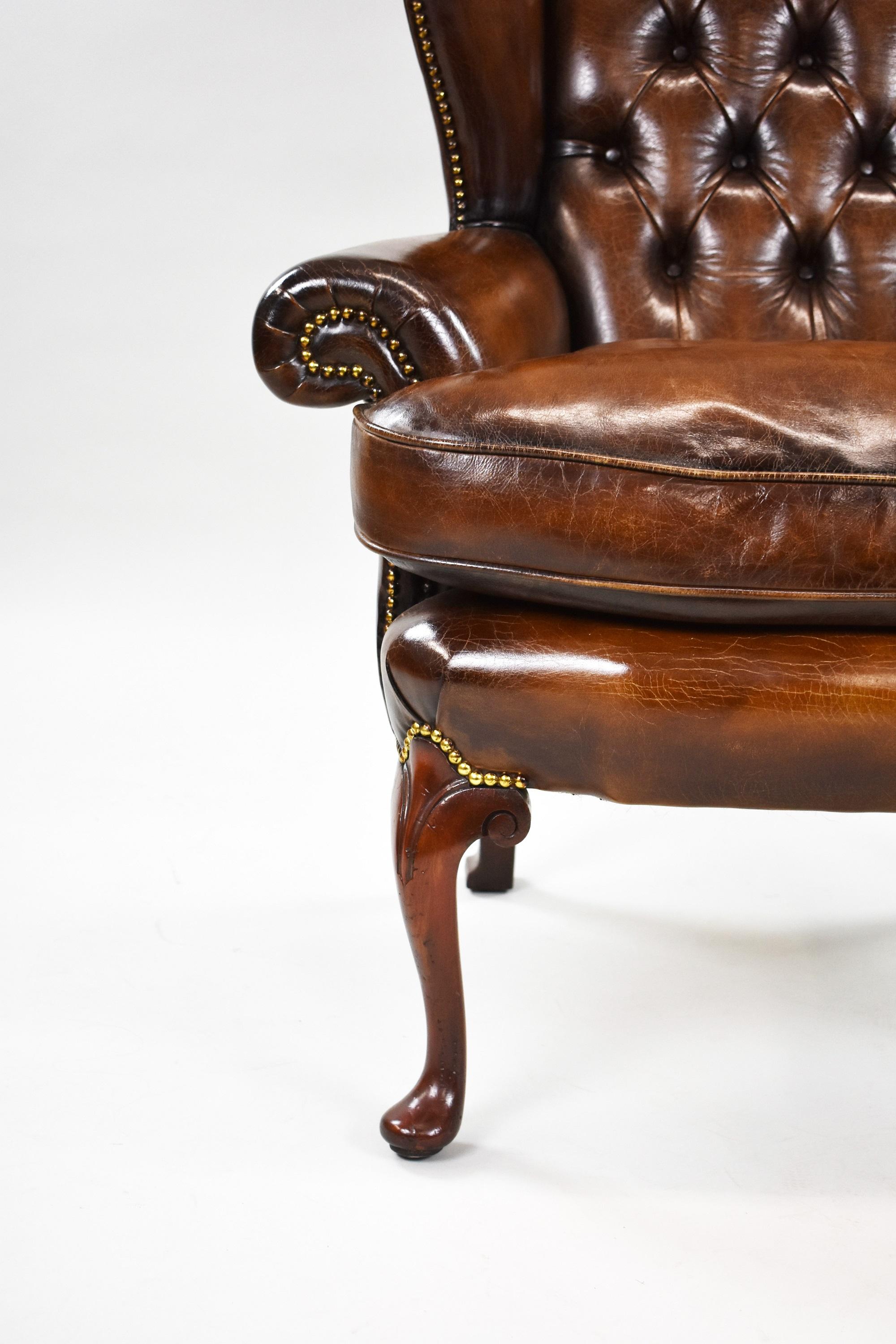 Early 20th Century George II Brown Leather Armchair For Sale