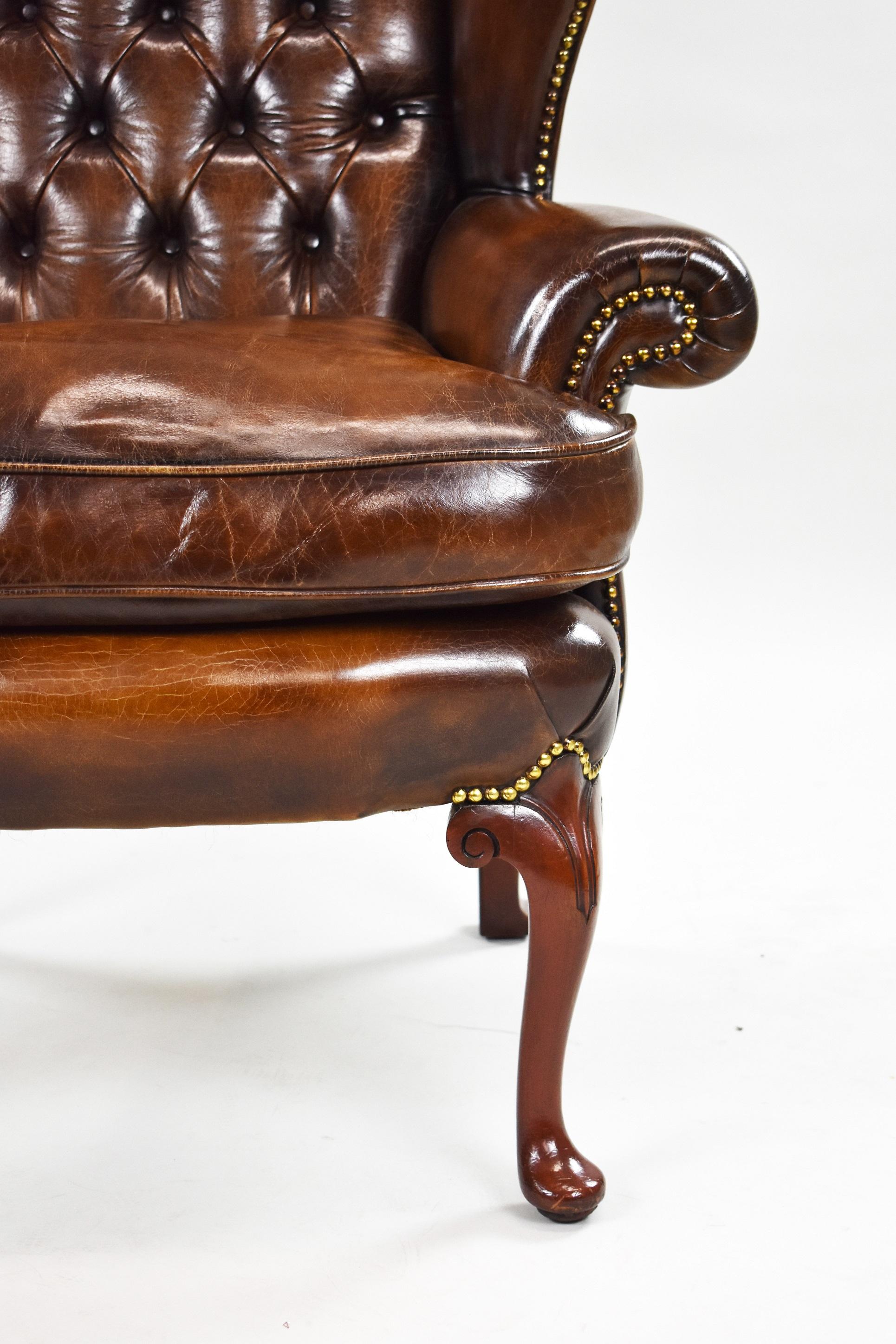 George II Brown Leather Armchair For Sale 2