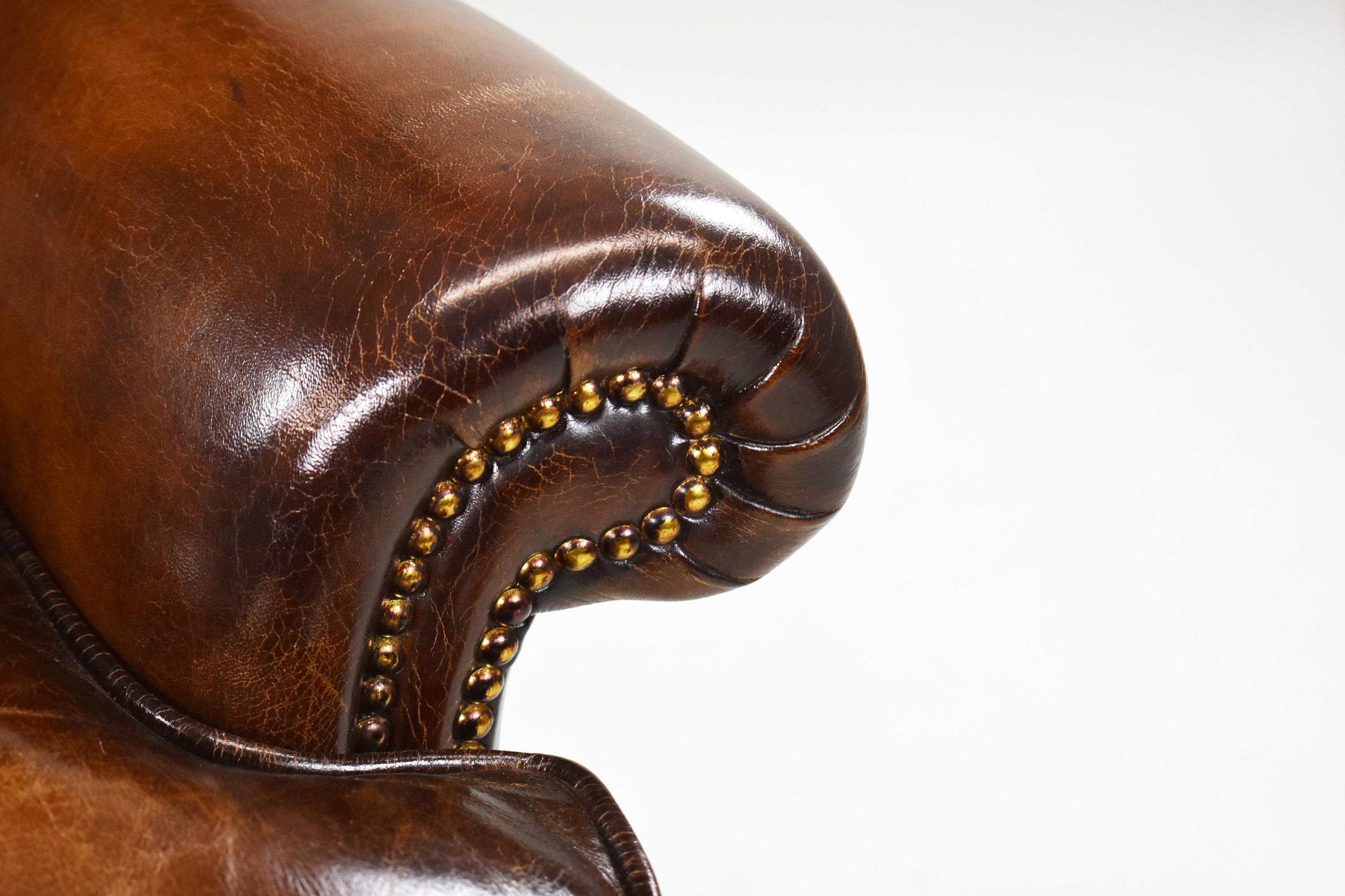 George II Brown Leather Armchair For Sale 3
