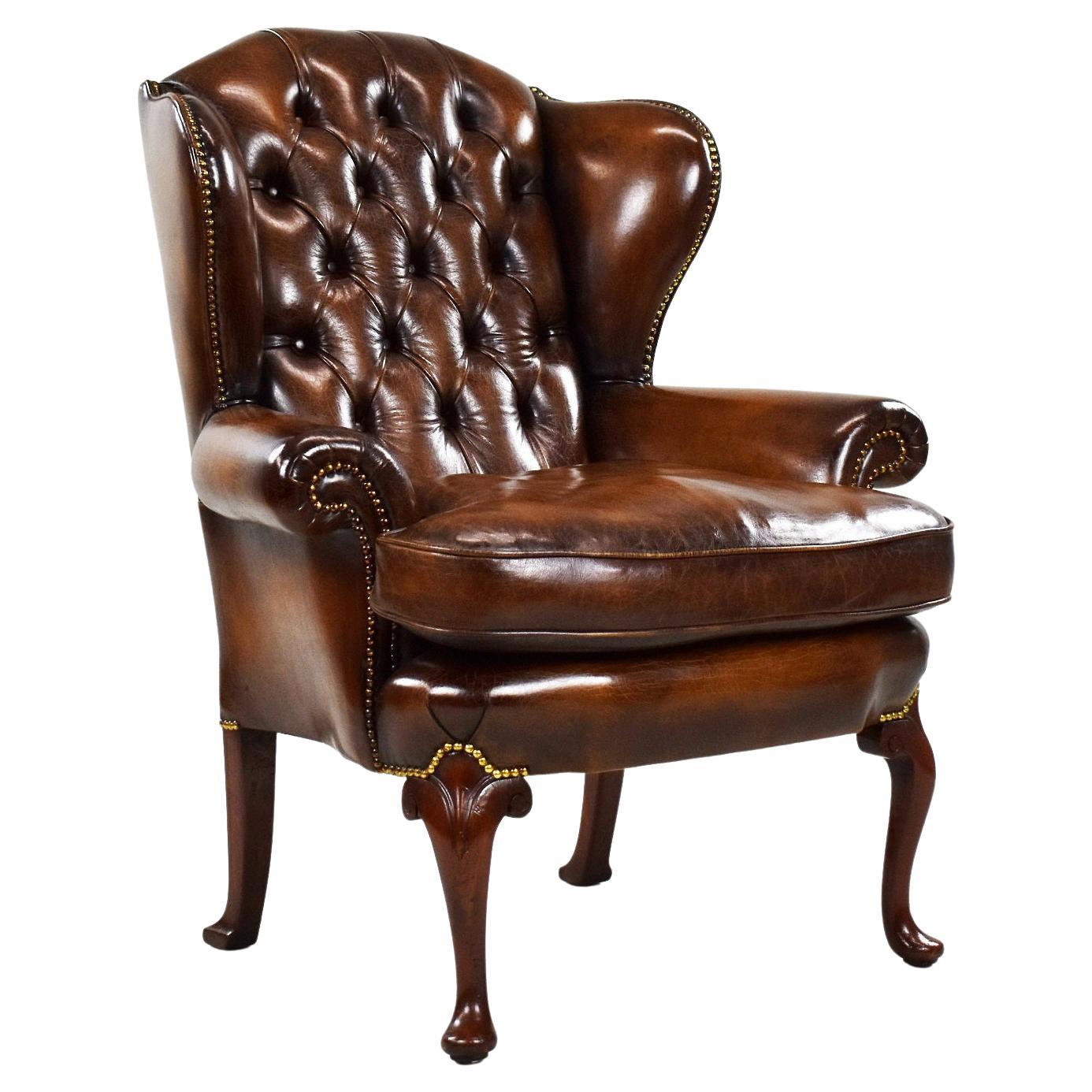 George II Brown Leather Armchair For Sale