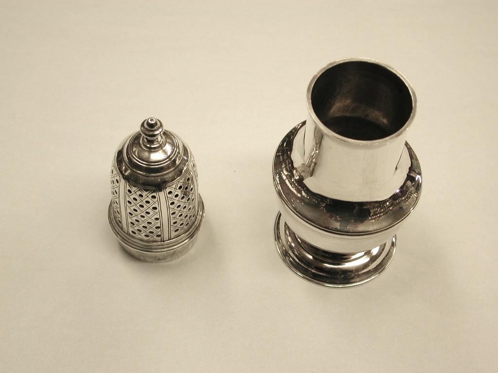 English George 11 Silver Pepper Pot Dated 1748, Sam Wood, Assayed in London For Sale