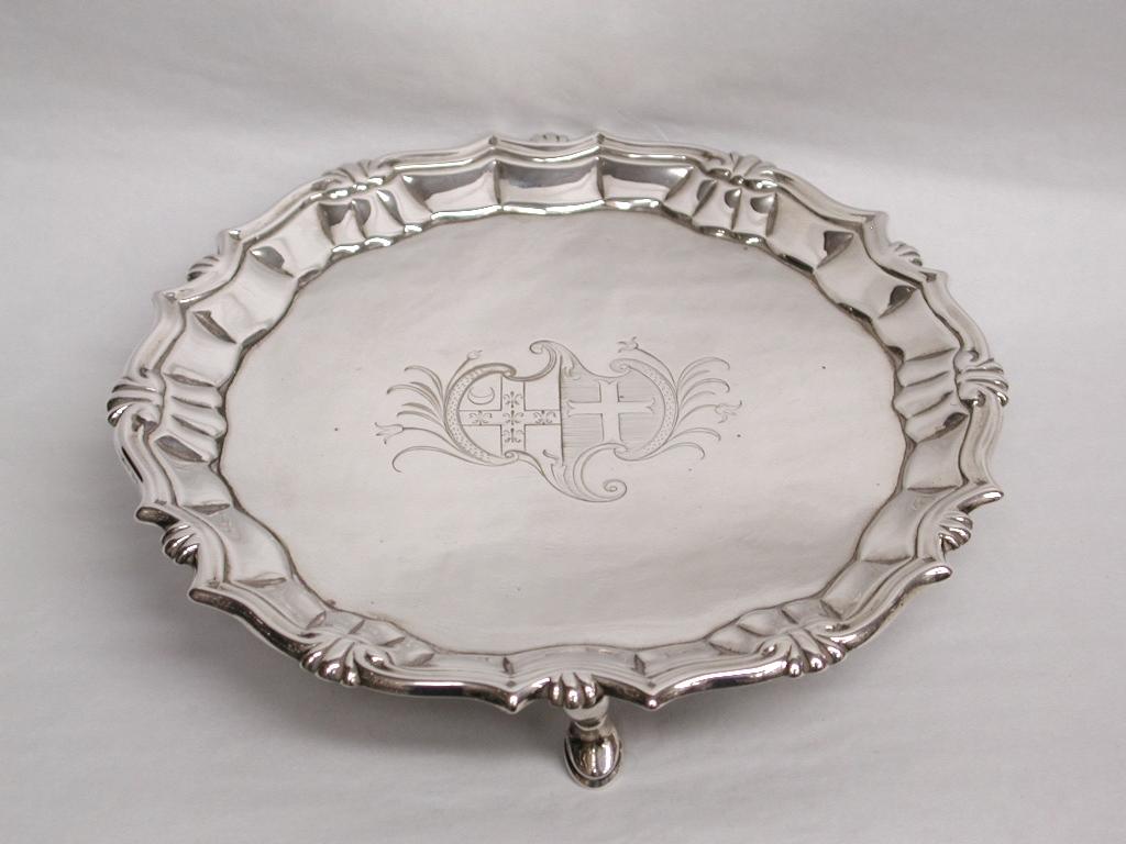 Sterling Silver George 11 Silver Salver, William Peaston, Dated 1751, London Assay