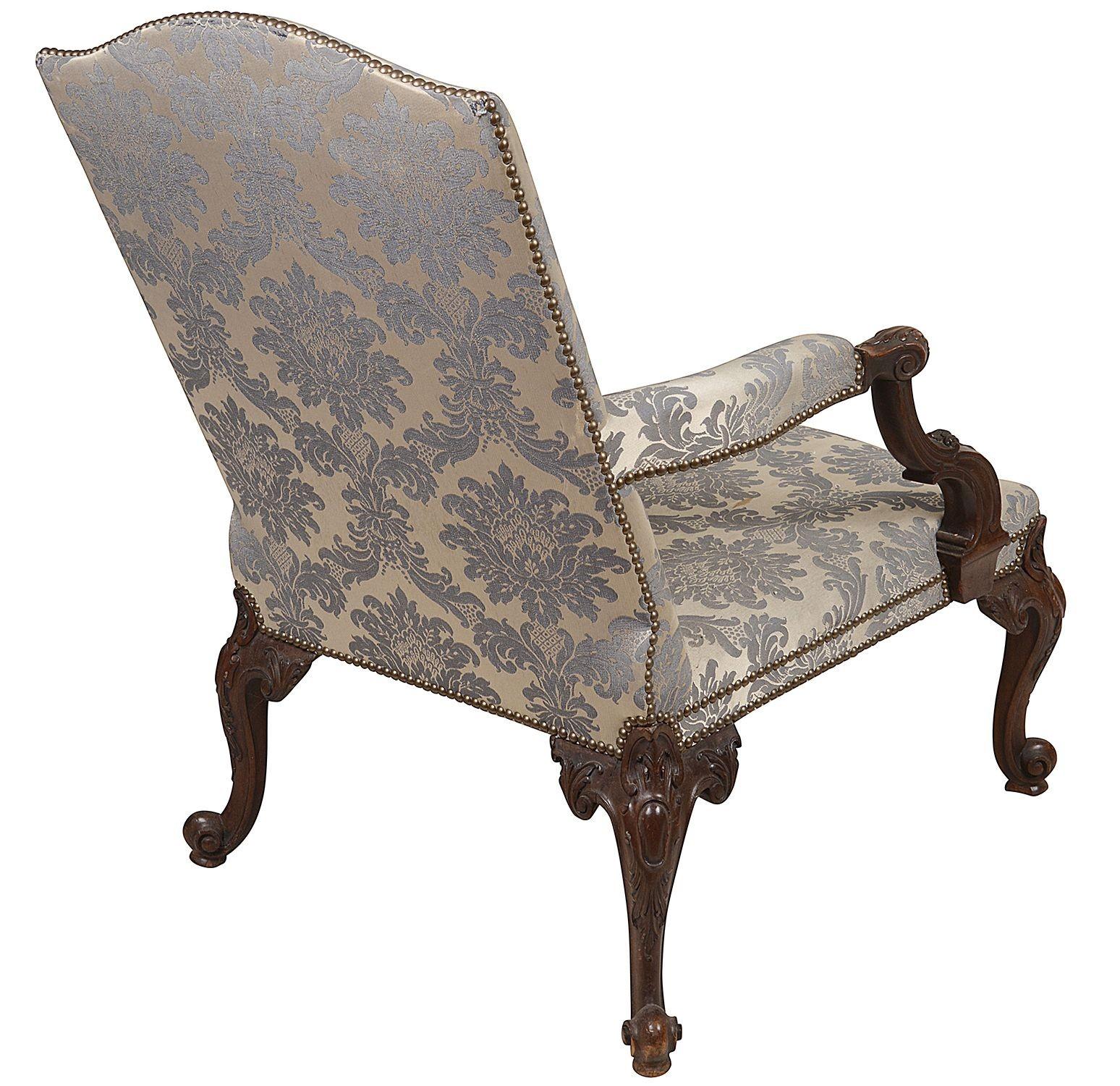 George 11 style Mahogany Gainsborough arm chair In Good Condition For Sale In Brighton, Sussex