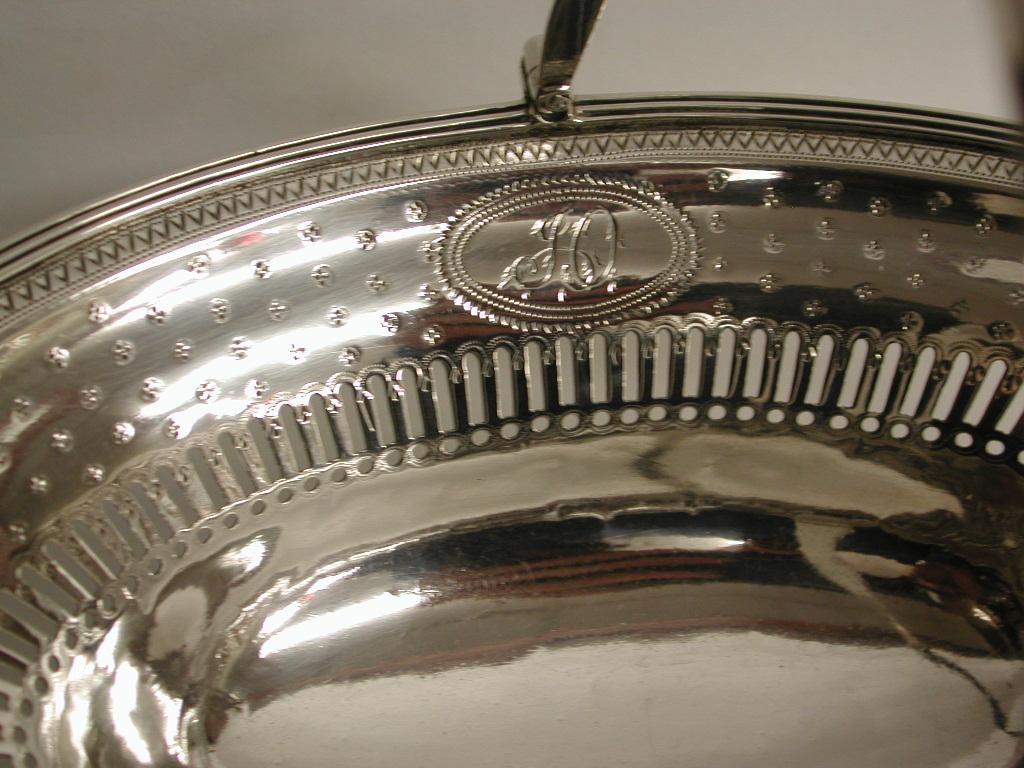 George III George 111 Bright Cut Silver Sweet Basket, Henry Chawner, London Assay, 1789 For Sale