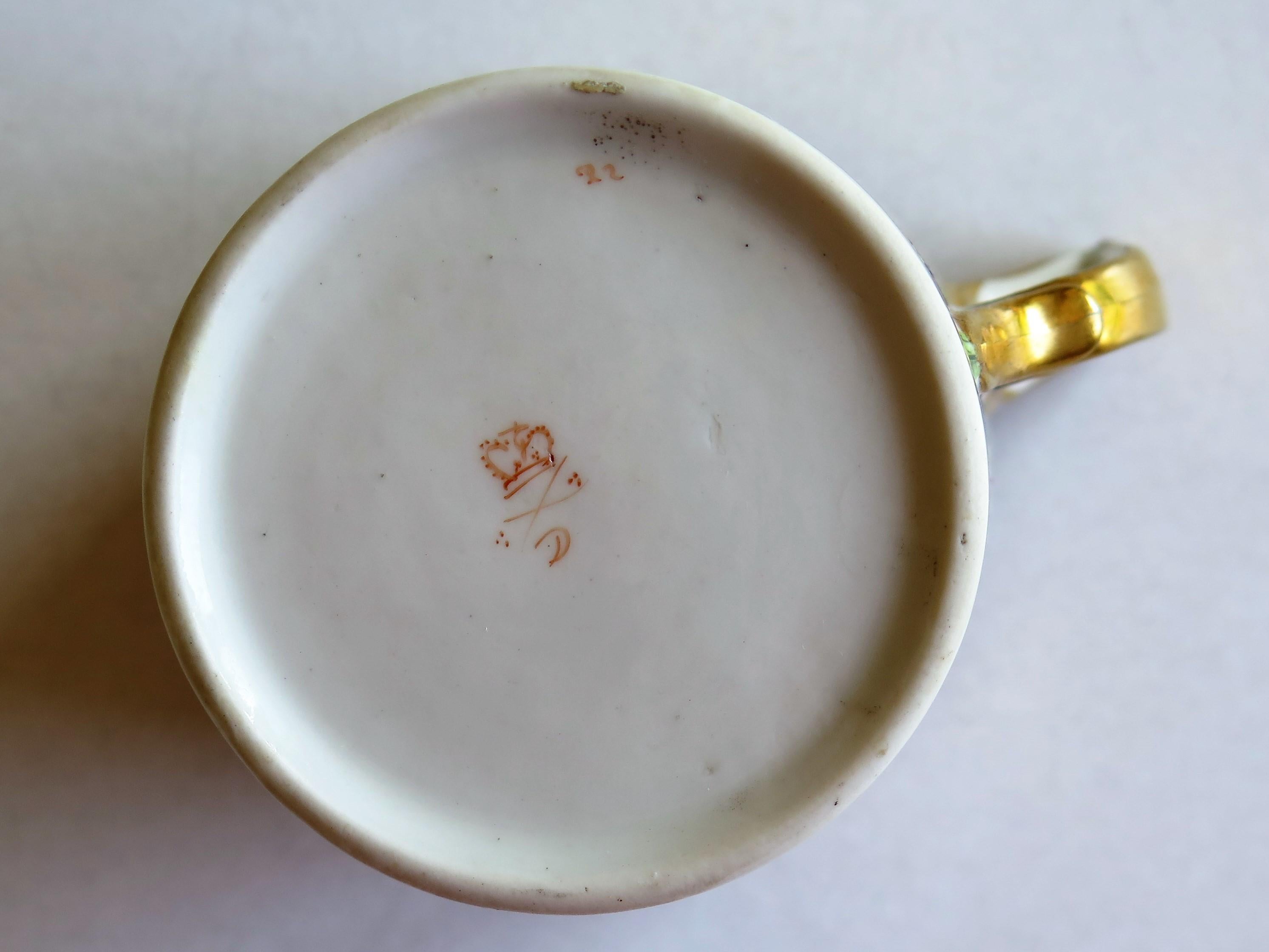 George 111 Derby Porcelain Coffee Can with Rare Ear Handle Hand-Painted, Ca 1810 8