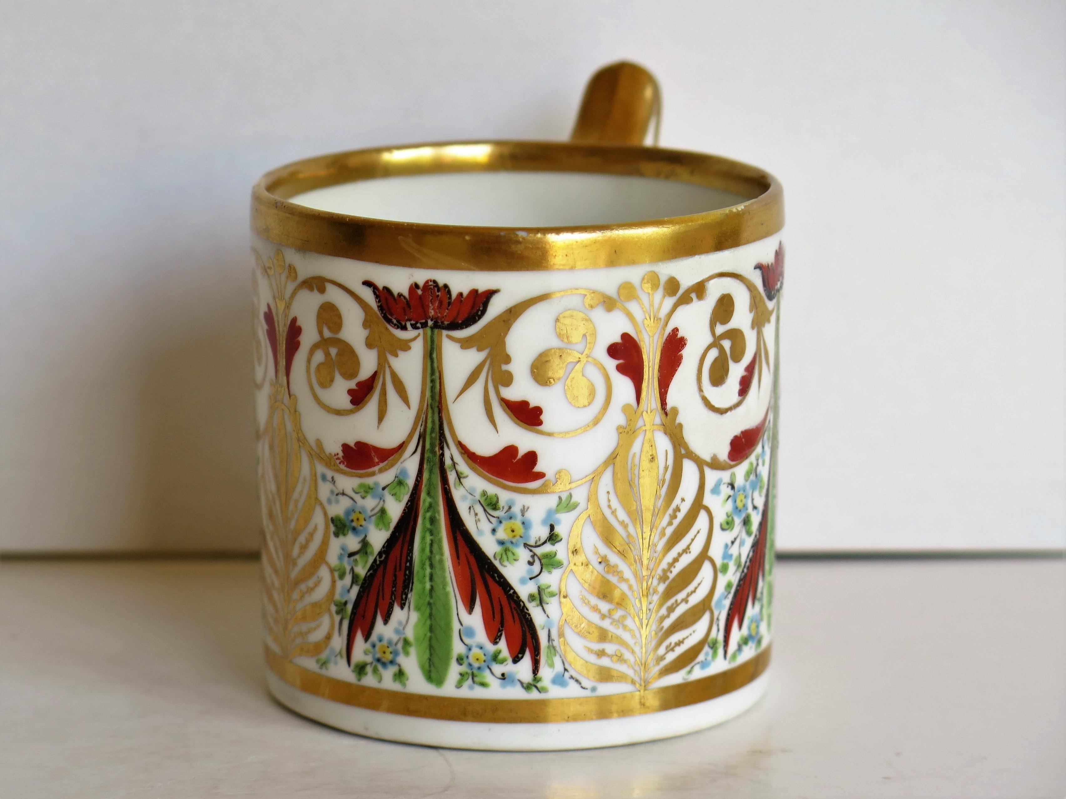 Georgian George 111 Derby Porcelain Coffee Can with Rare Ear Handle Hand-Painted, Ca 1810