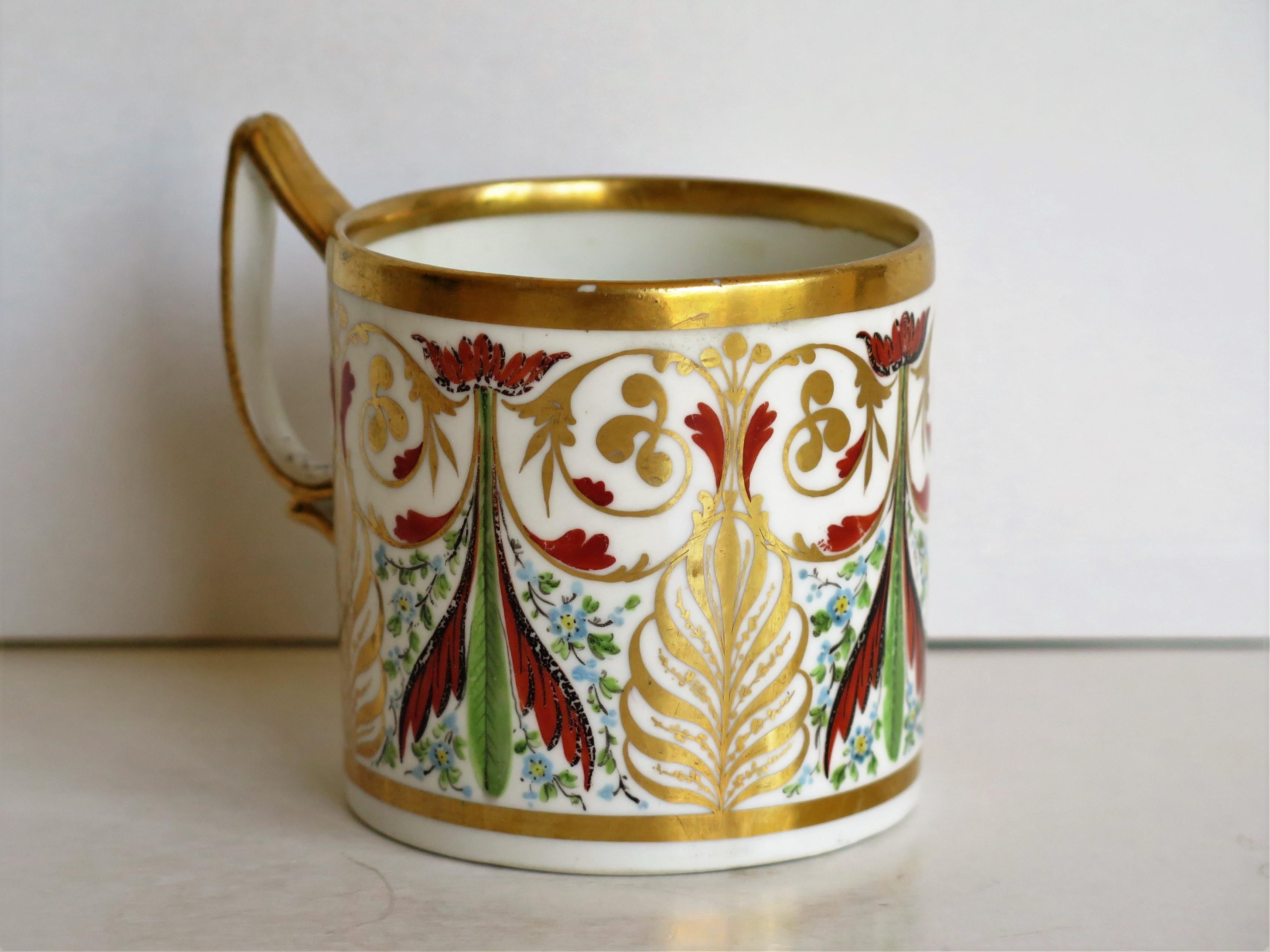 English George 111 Derby Porcelain Coffee Can with Rare Ear Handle Hand-Painted, Ca 1810