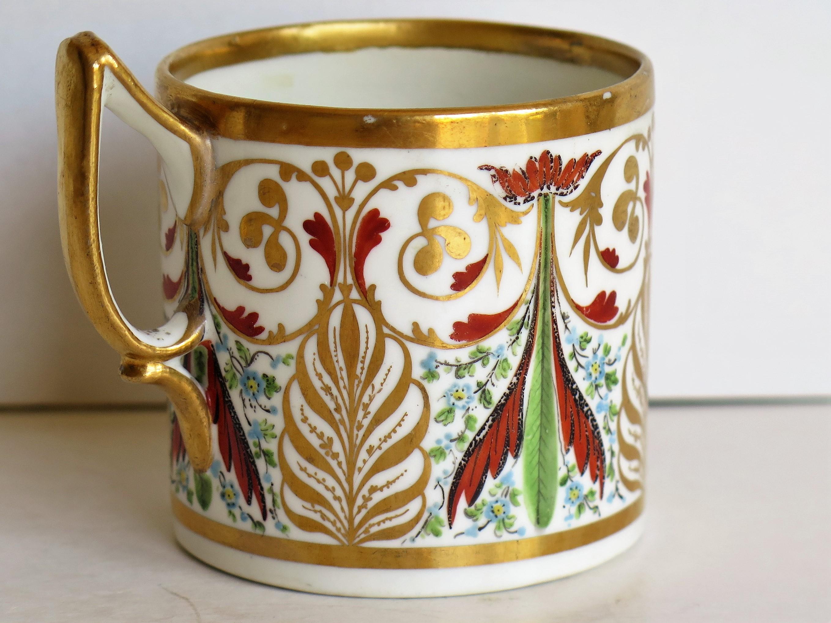 19th Century George 111 Derby Porcelain Coffee Can with Rare Ear Handle Hand-Painted, Ca 1810