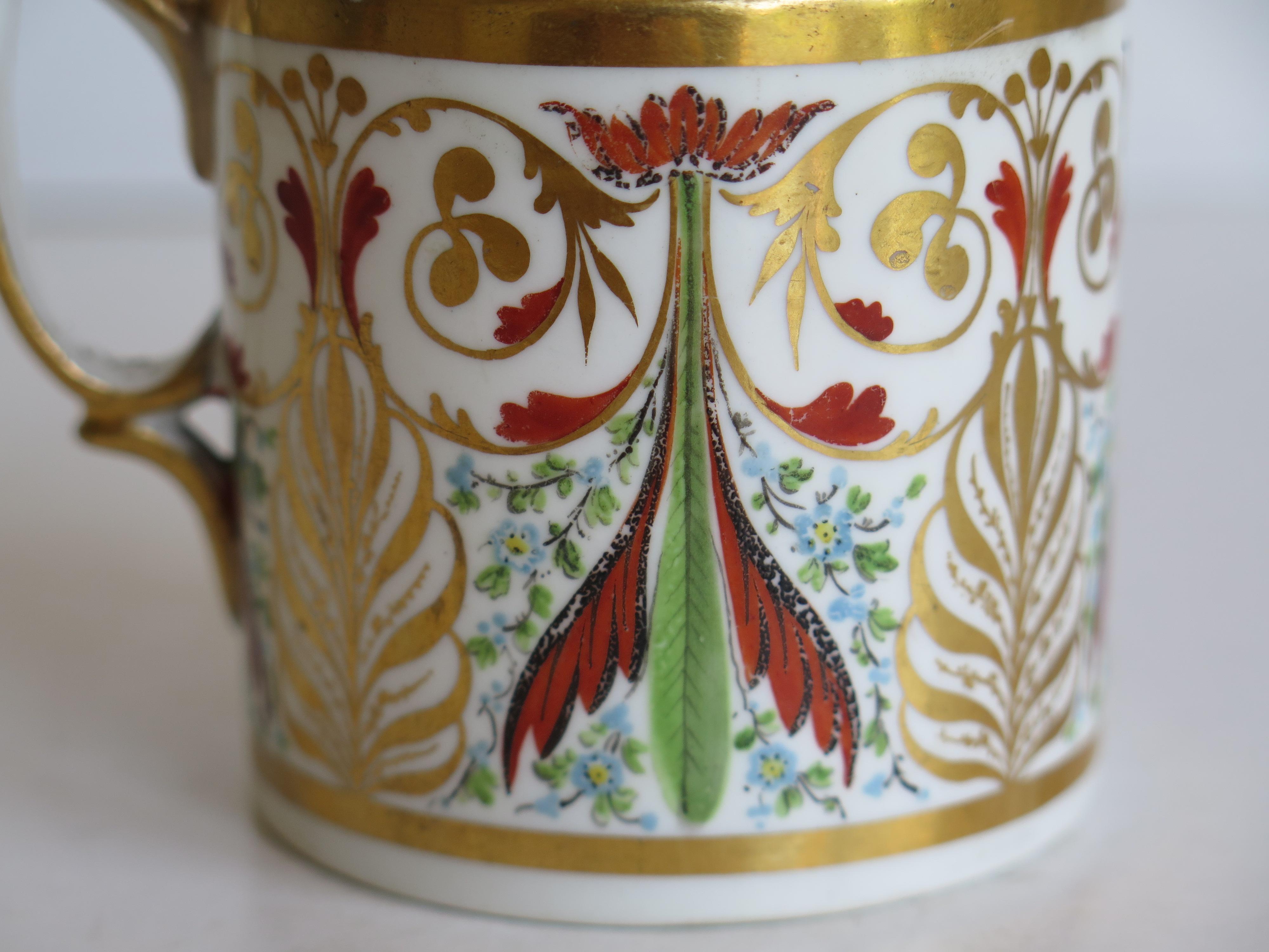 George 111 Derby Porcelain Coffee Can with Rare Ear Handle Hand-Painted, Ca 1810 2