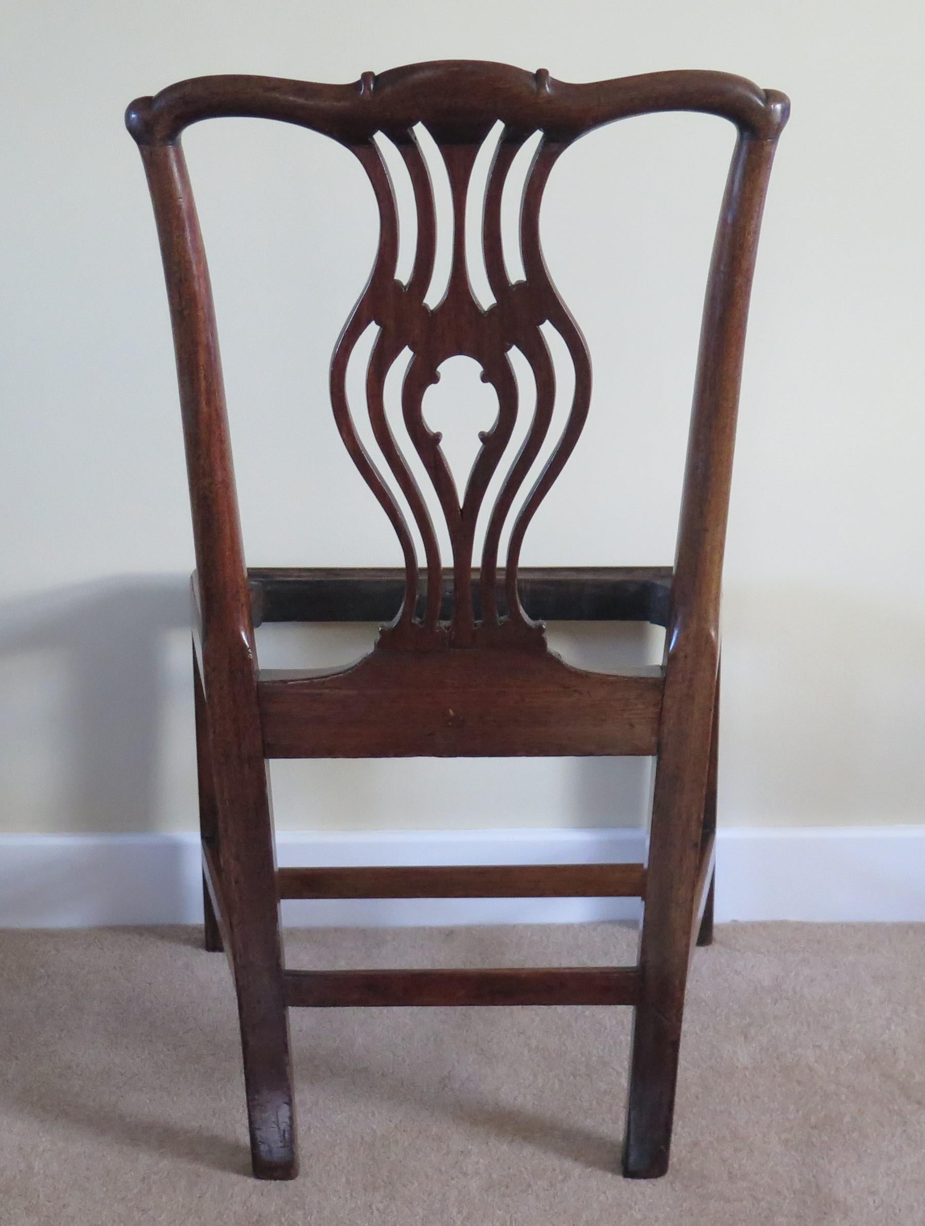 George 111 Mahogany Chippendale Dining Chair Reupholstered, Circa 1760 For Sale 3