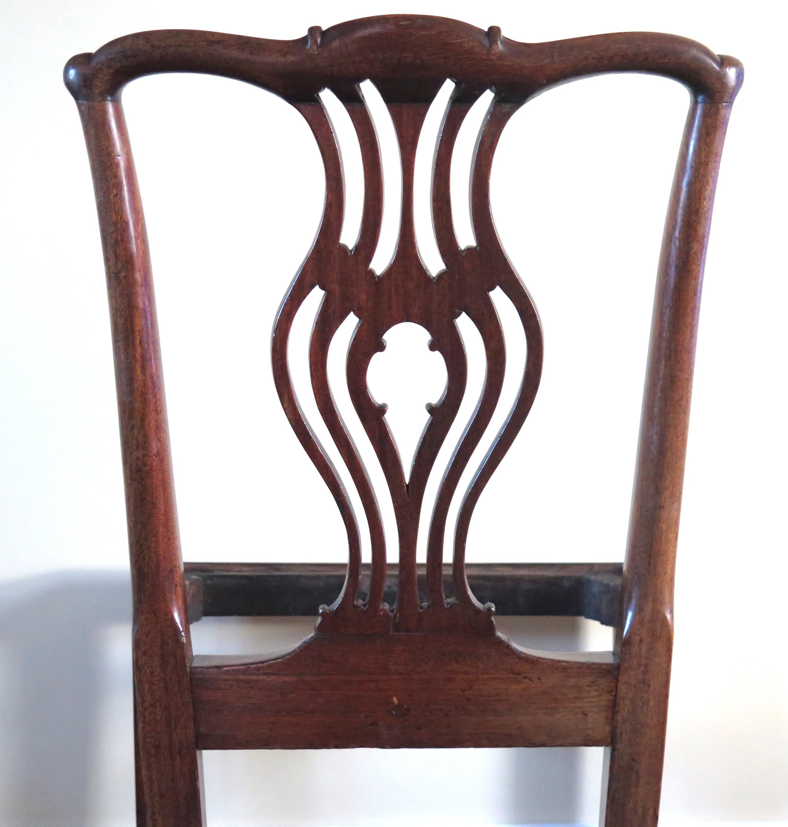 George 111 Mahogany Chippendale Dining Chair Reupholstered, Circa 1760 For Sale 4